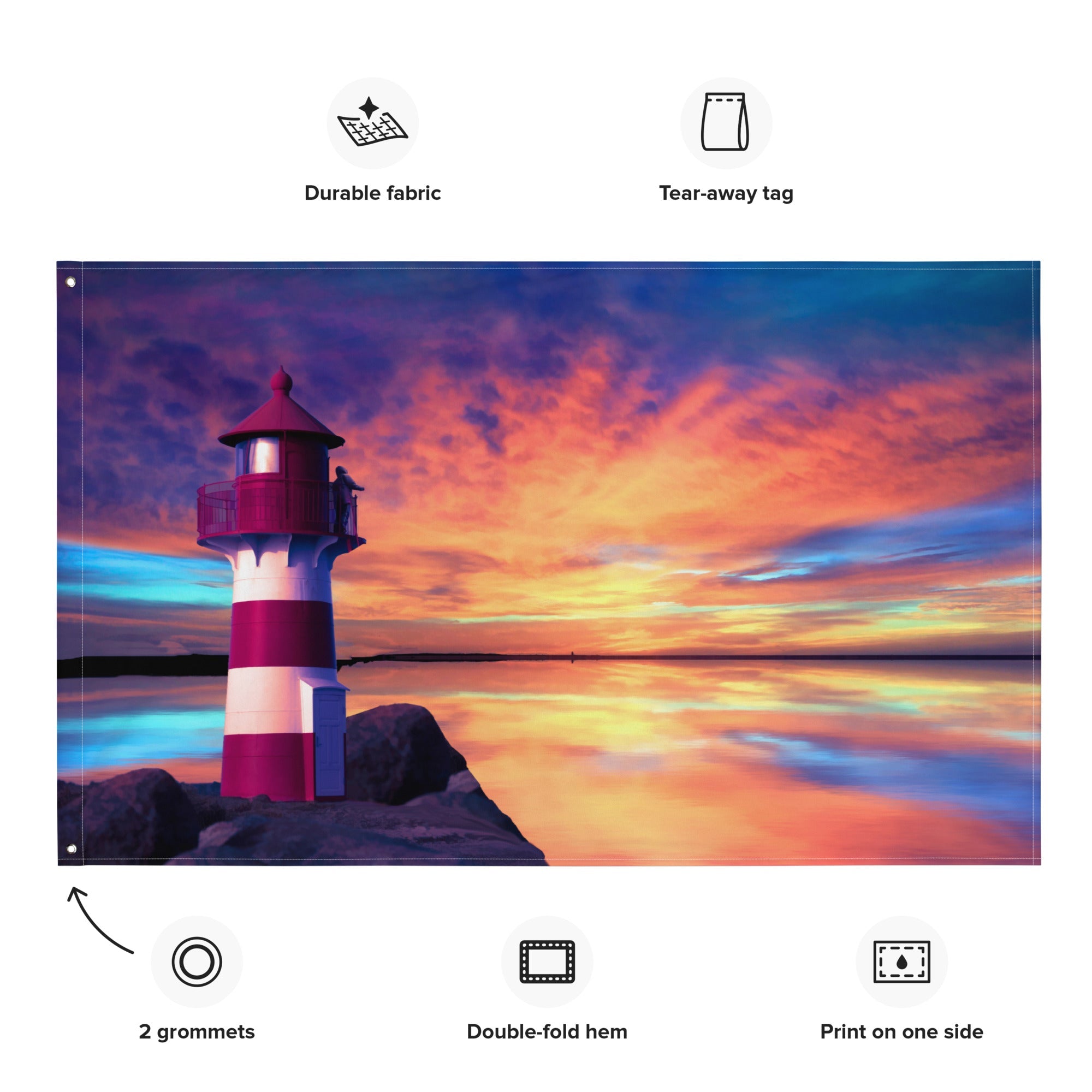 Red And White Lighthouse Painting Flag Tapestry-1