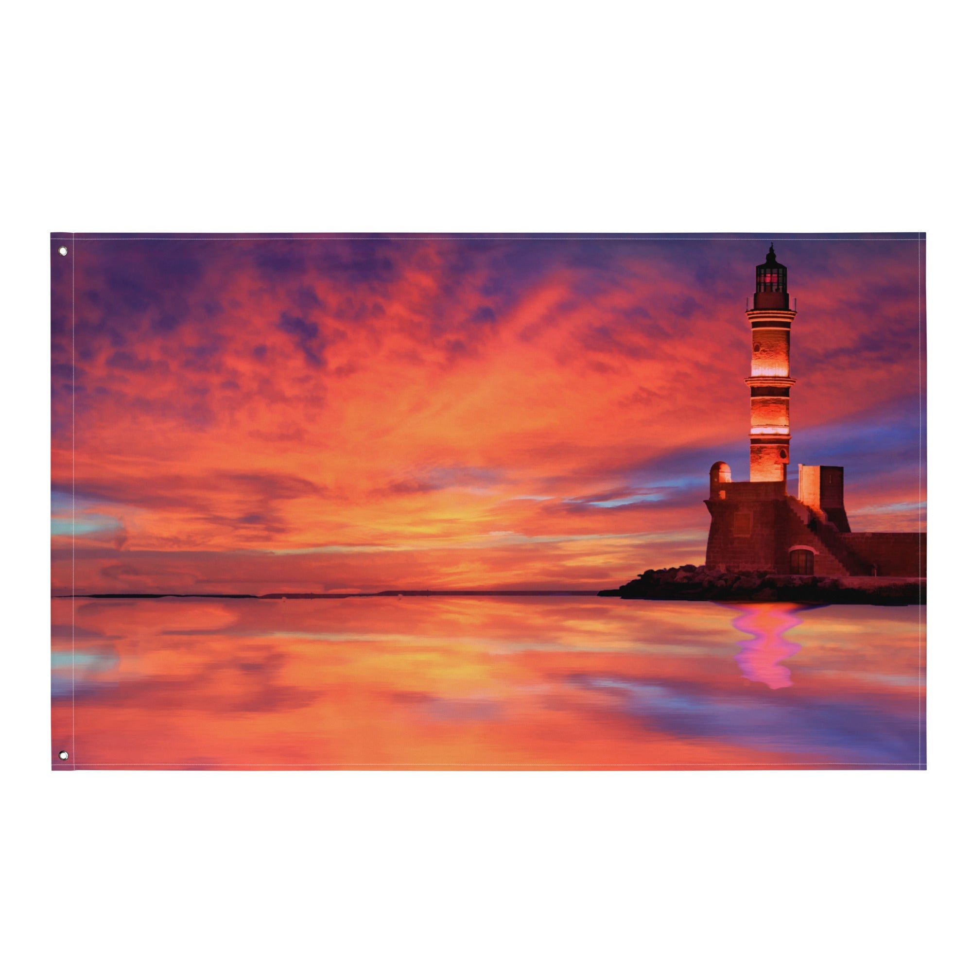 Yellow Lighthouse Painting Flag Tapestry-0