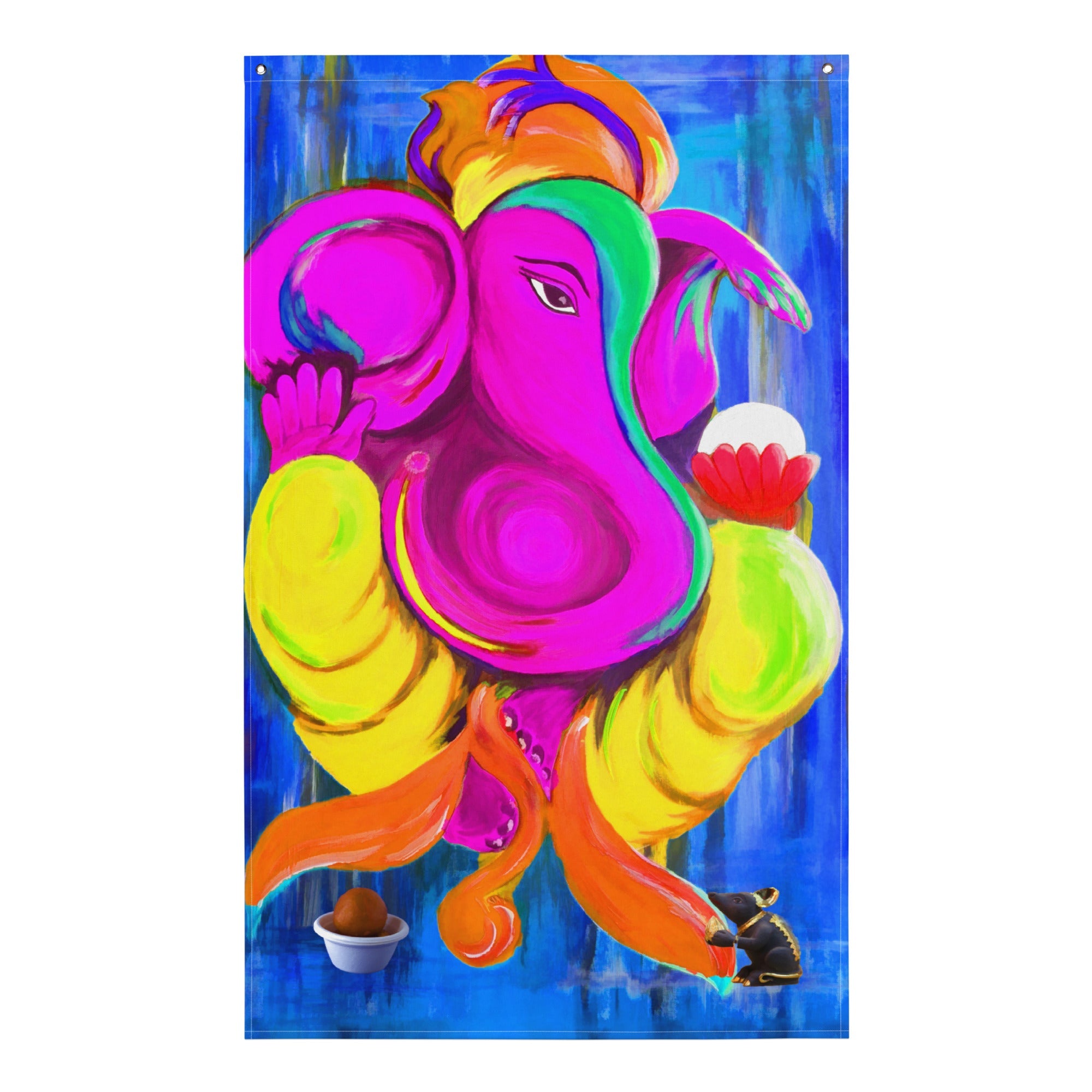 Ganesha Pink Painting Flag Tapestry-0