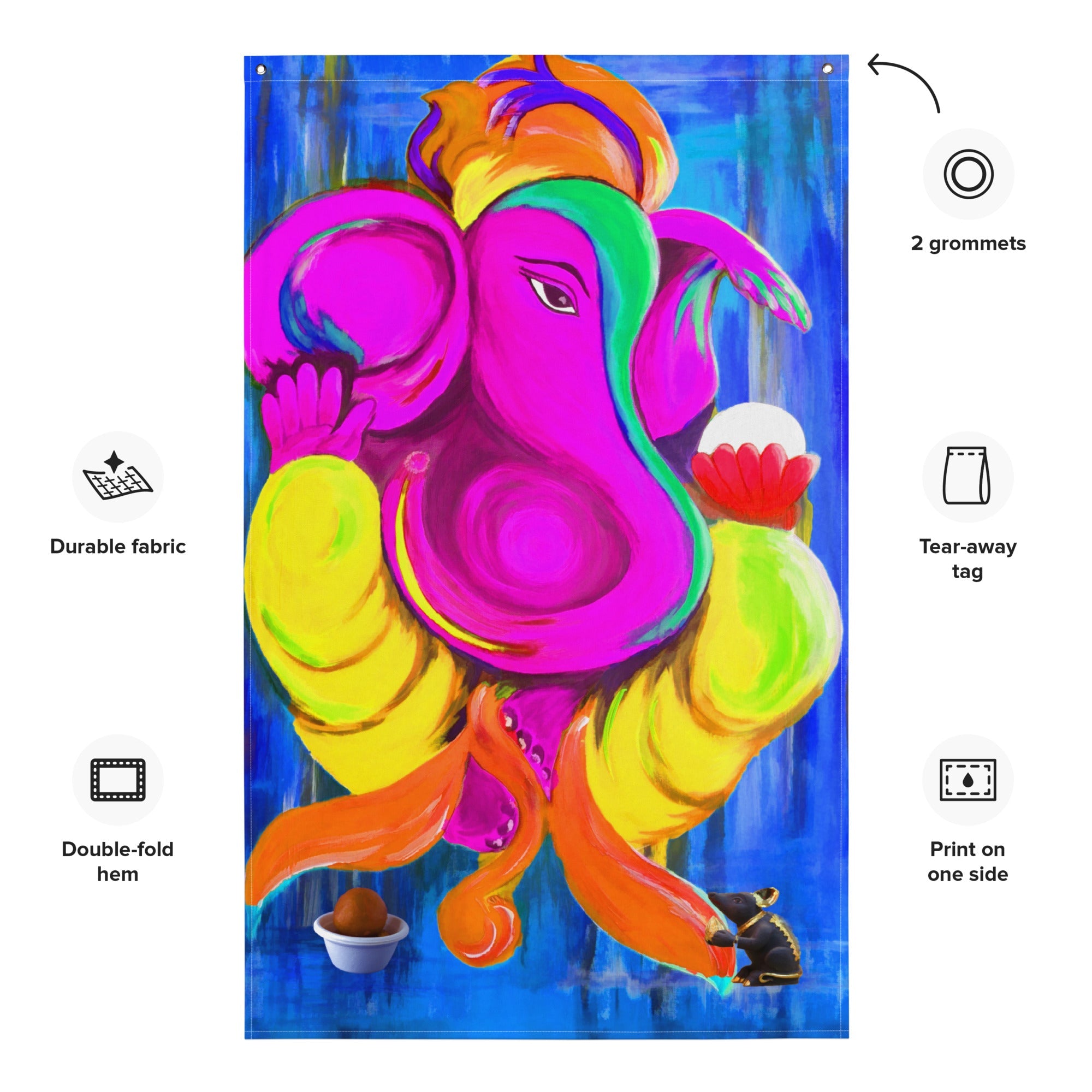 Ganesha Pink Painting Flag Tapestry-1