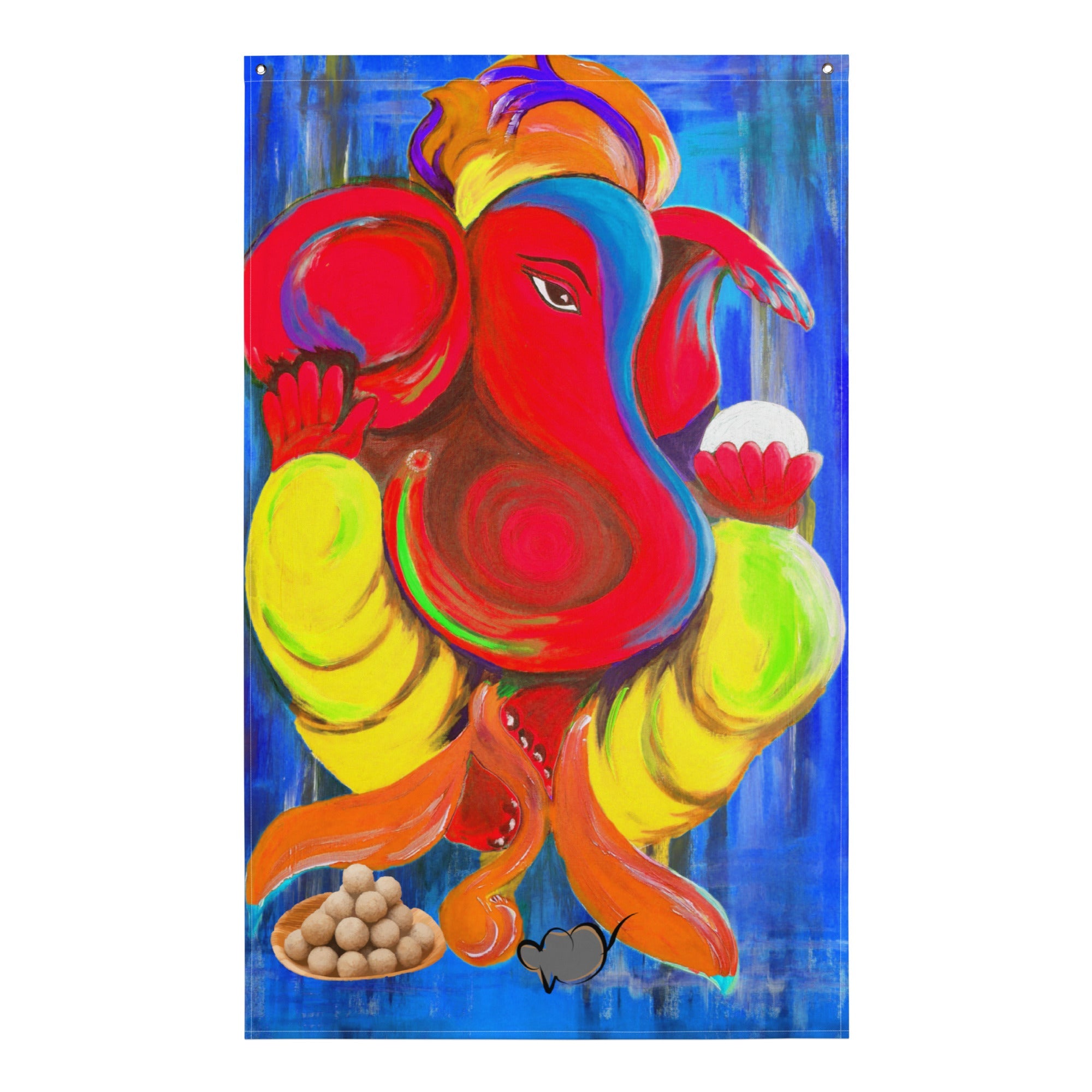Ganesha Blue Painting Flag Tapestry-0