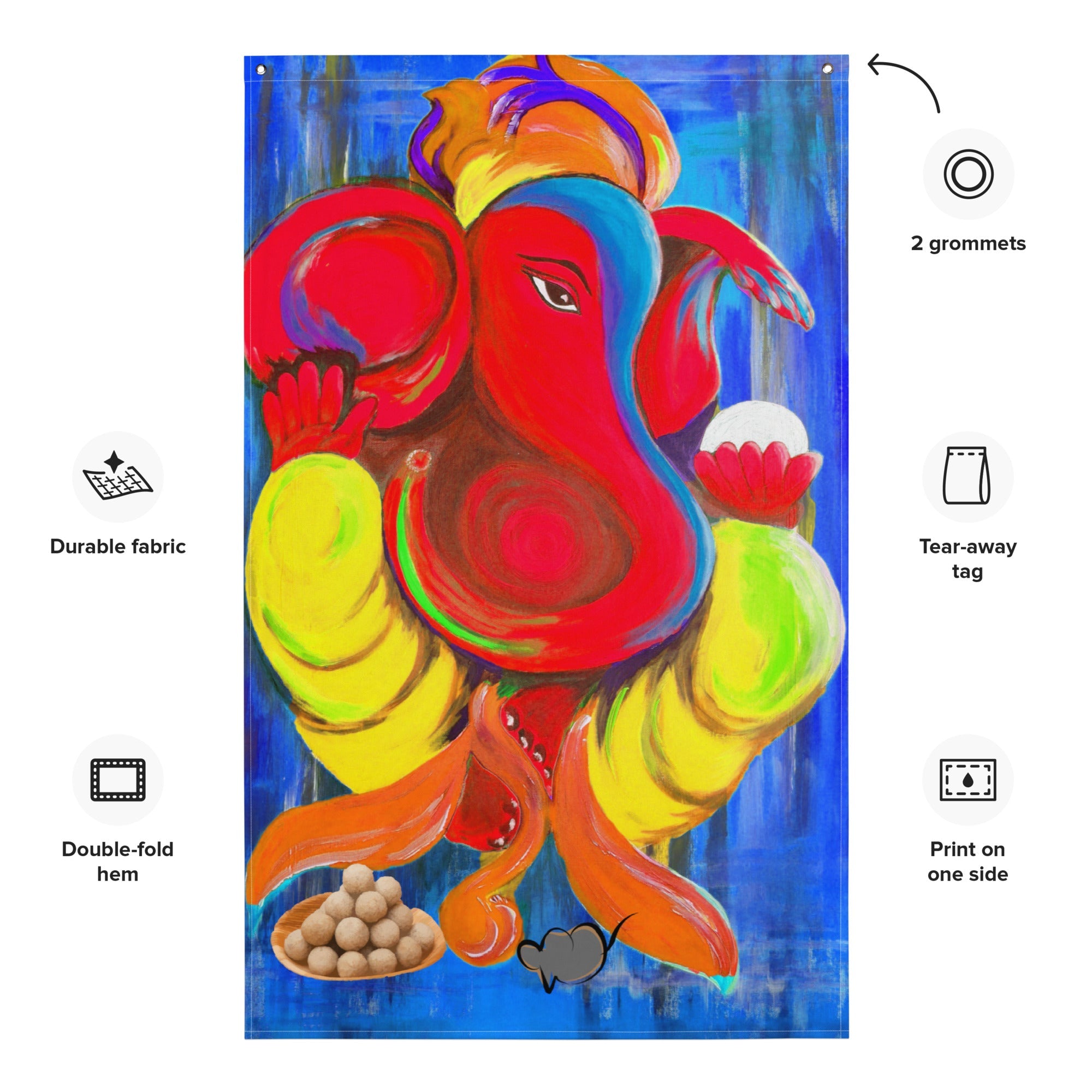 Ganesha Blue Painting Flag Tapestry-1
