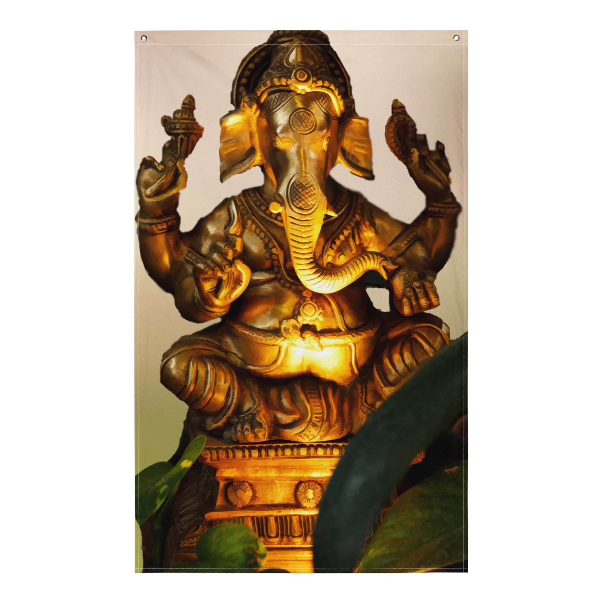 Ganesha Gold  Painting Flag Tapestry-0