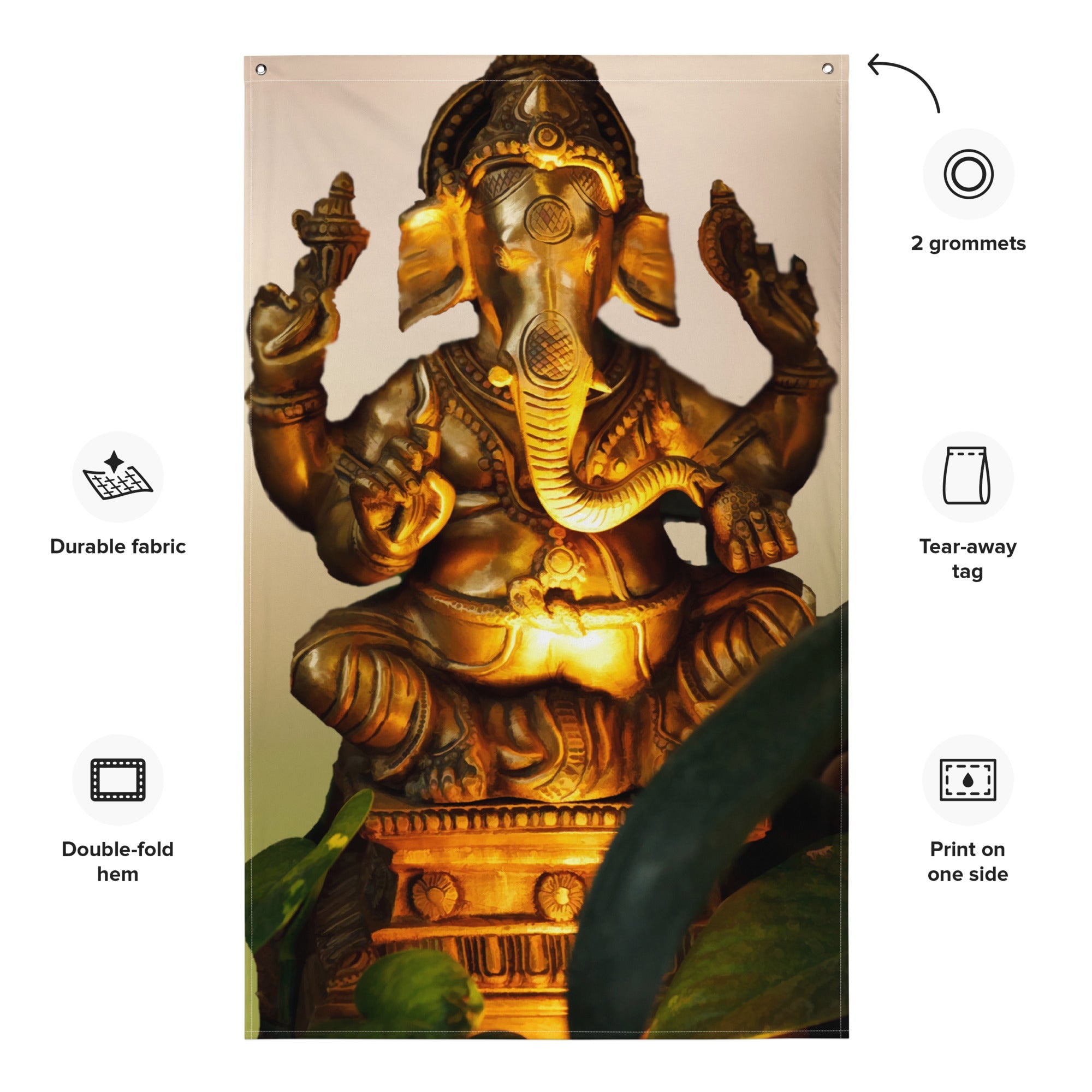 Ganesha Gold  Painting Flag Tapestry-1