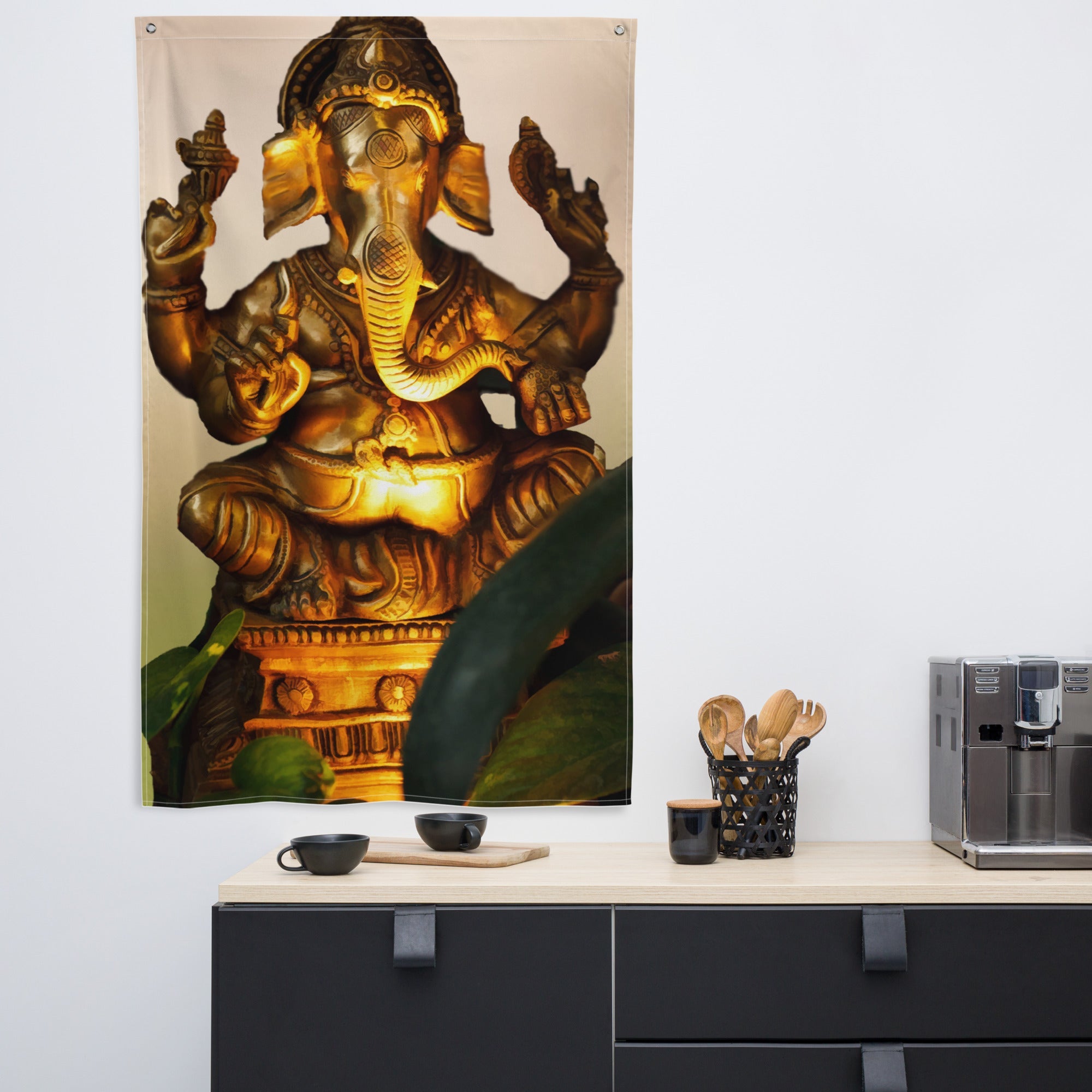 Ganesha Gold  Painting Flag Tapestry-4