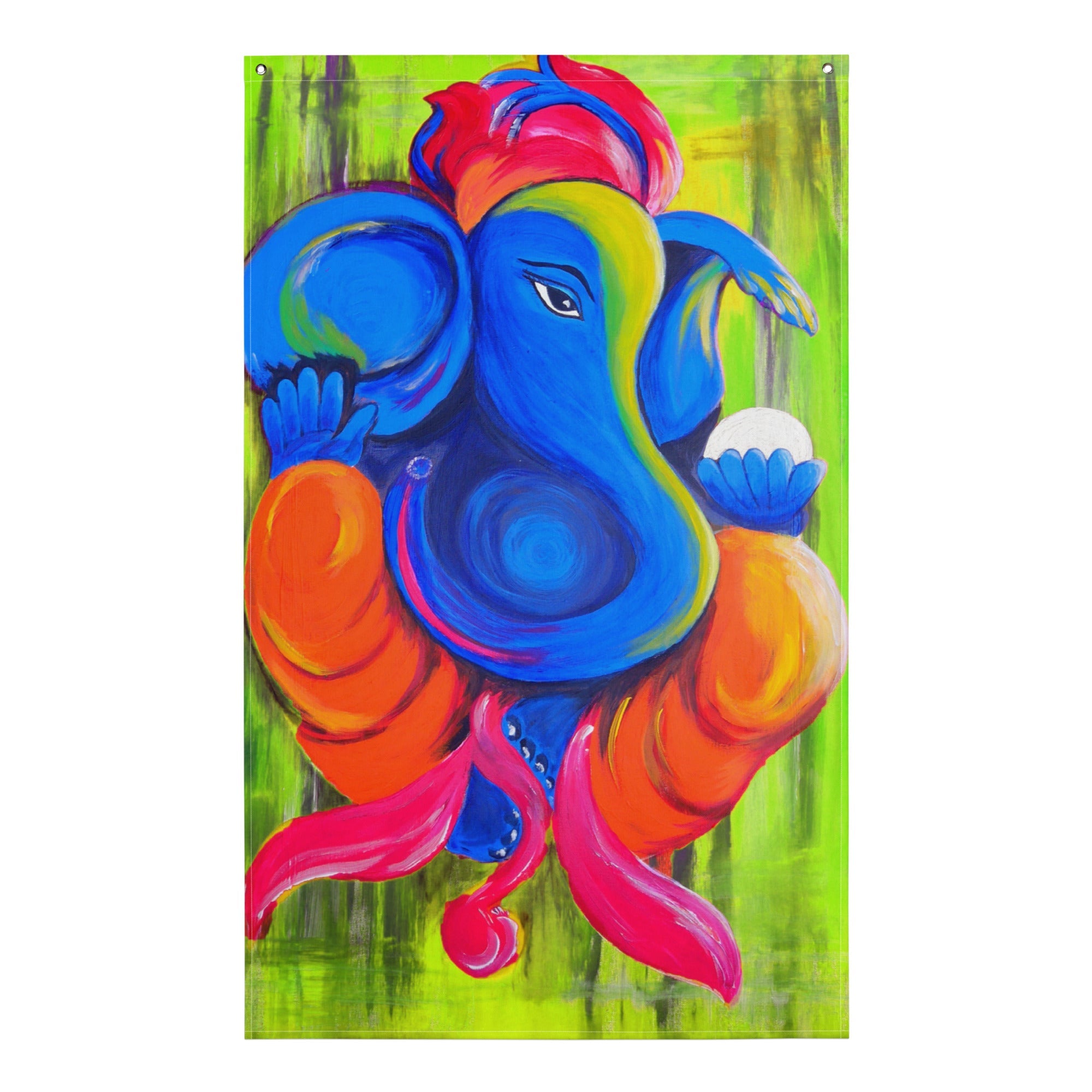 Ganesha Green Painting Flag Tapestry-0
