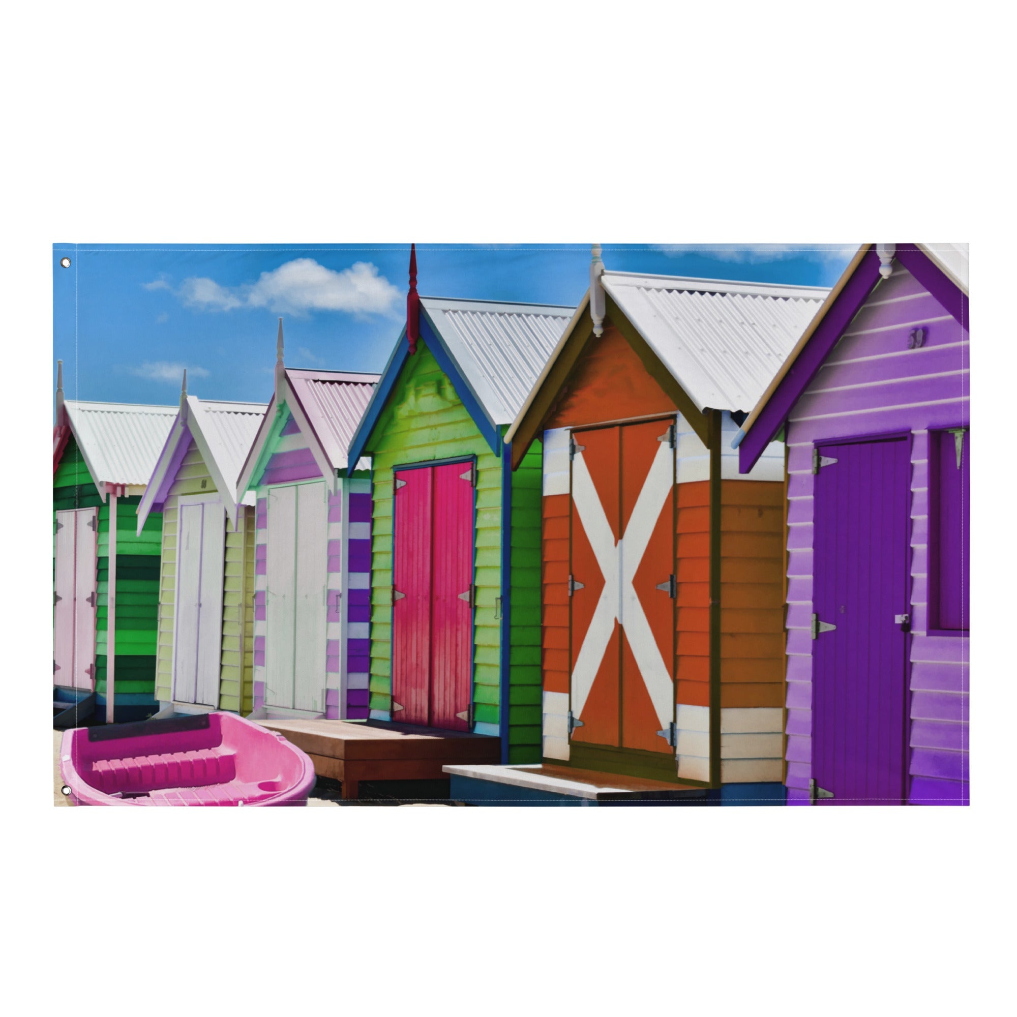 Melborne Beach House Painting Flag Tapestry-0