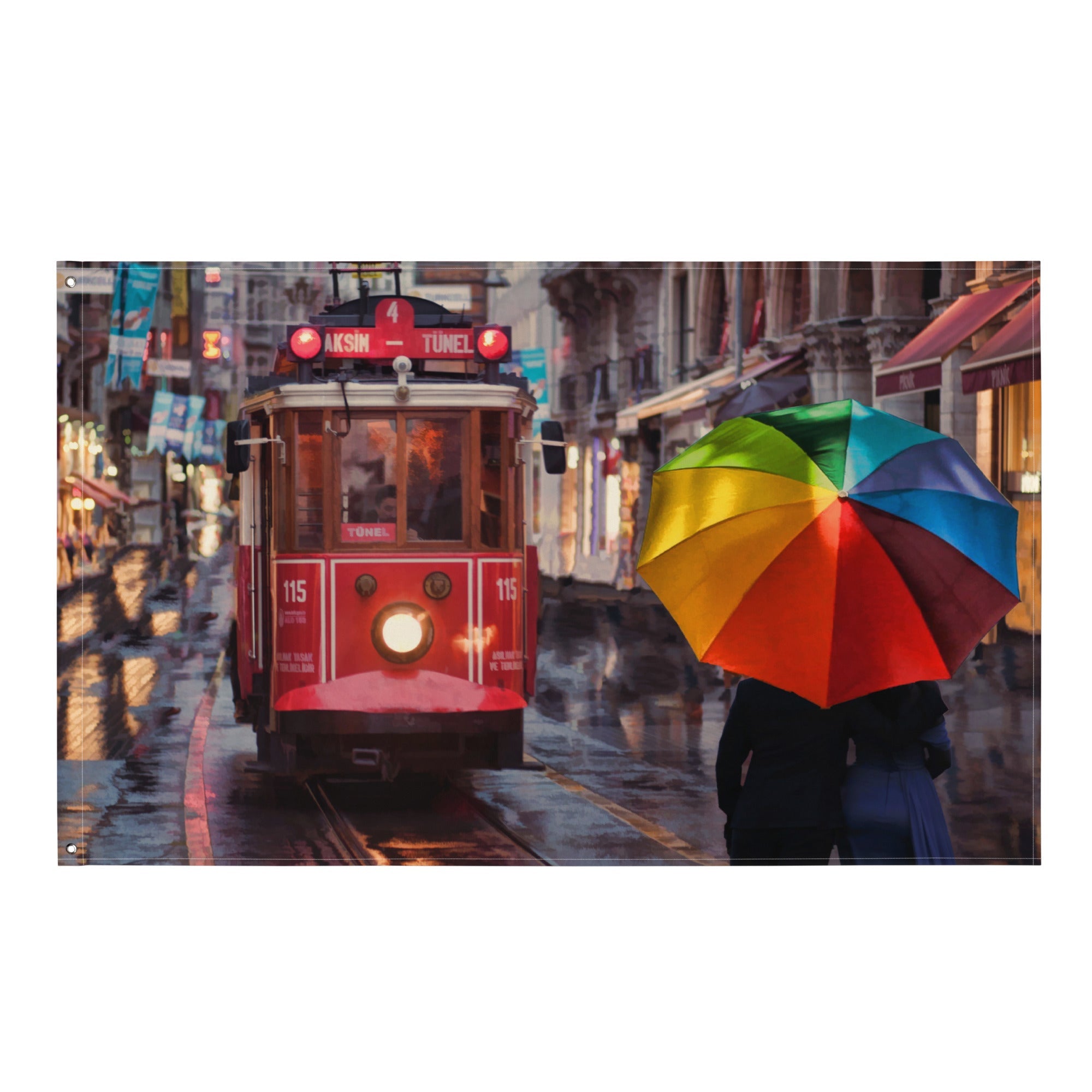 Street Tram Painting Flag Tapestry-0