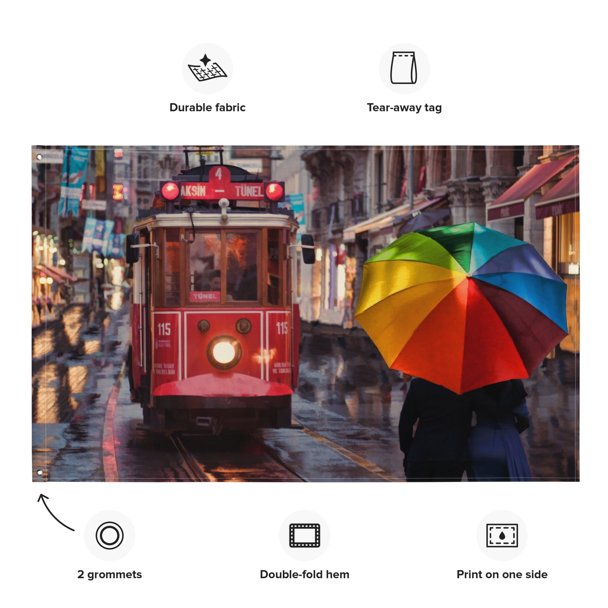 Street Tram Painting Flag Tapestry-1