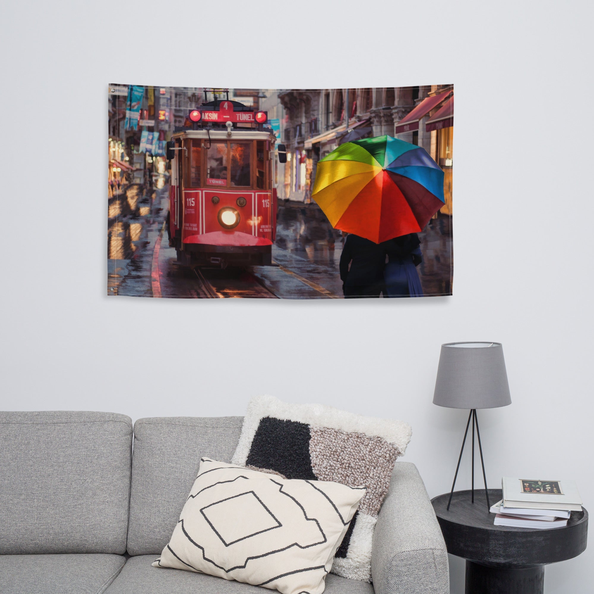 Street Tram Painting Flag Tapestry-3