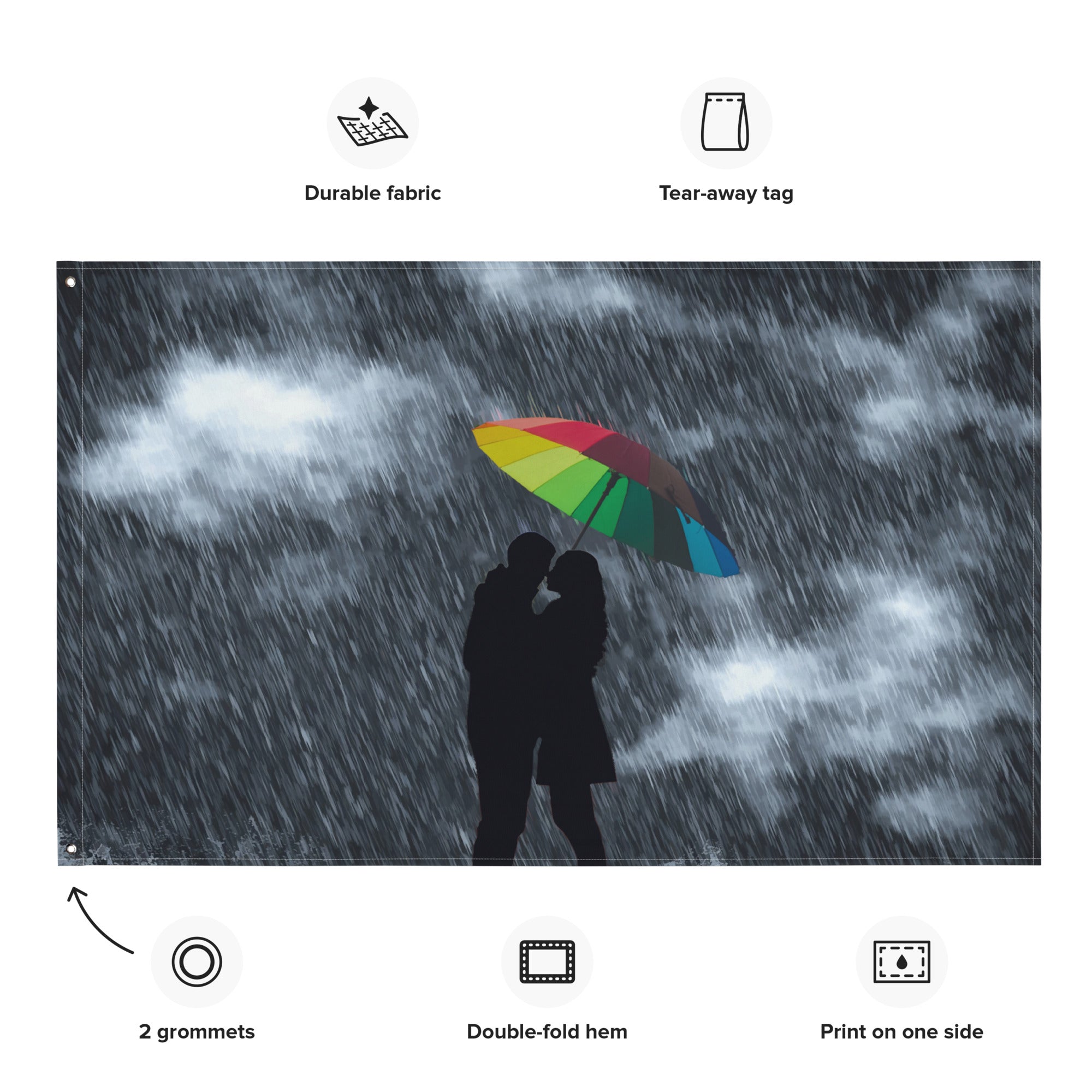 Love in Rain Couple Umbrella Painting Flag Tapestry-1