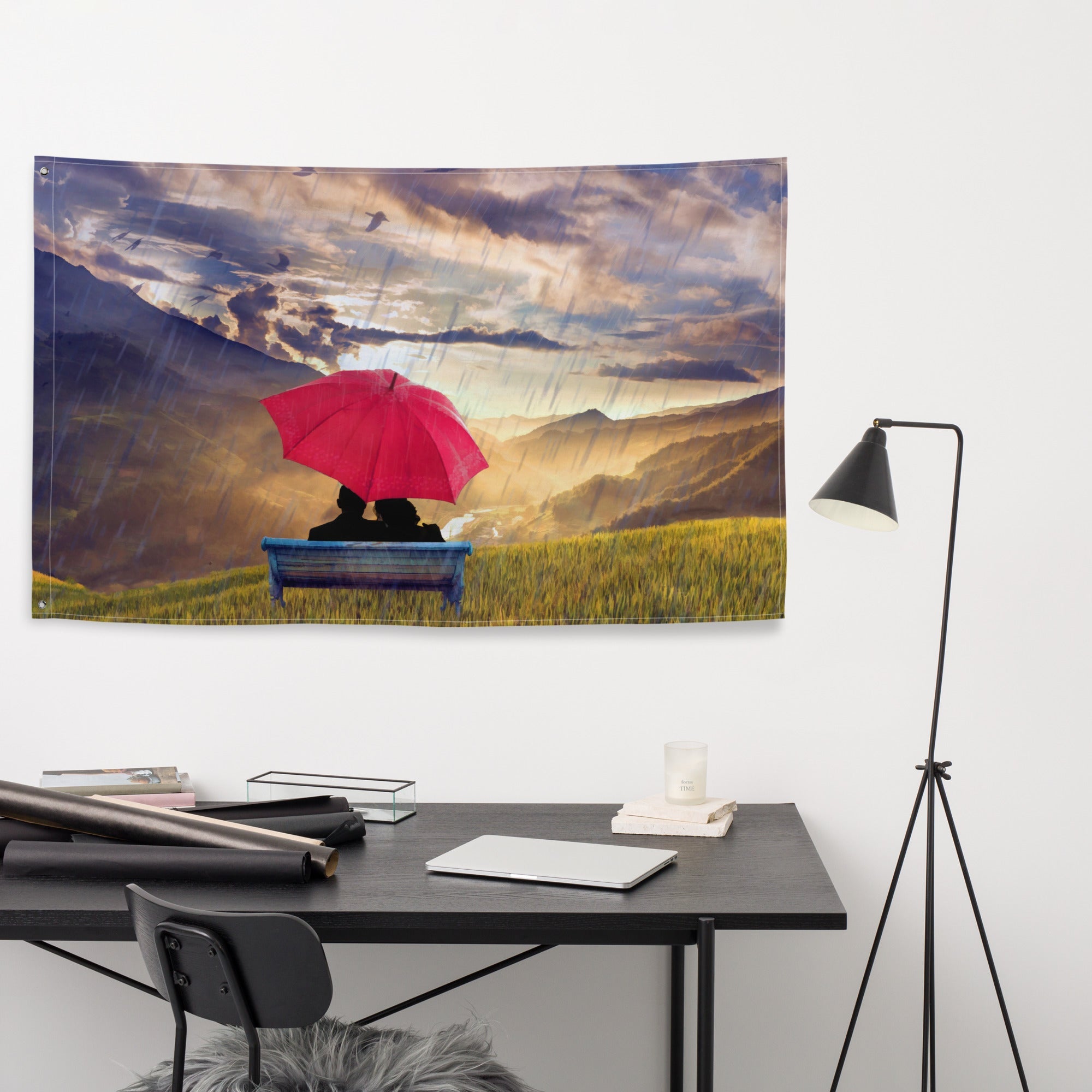 Red Umbrella Painting Flag Tapestry-3