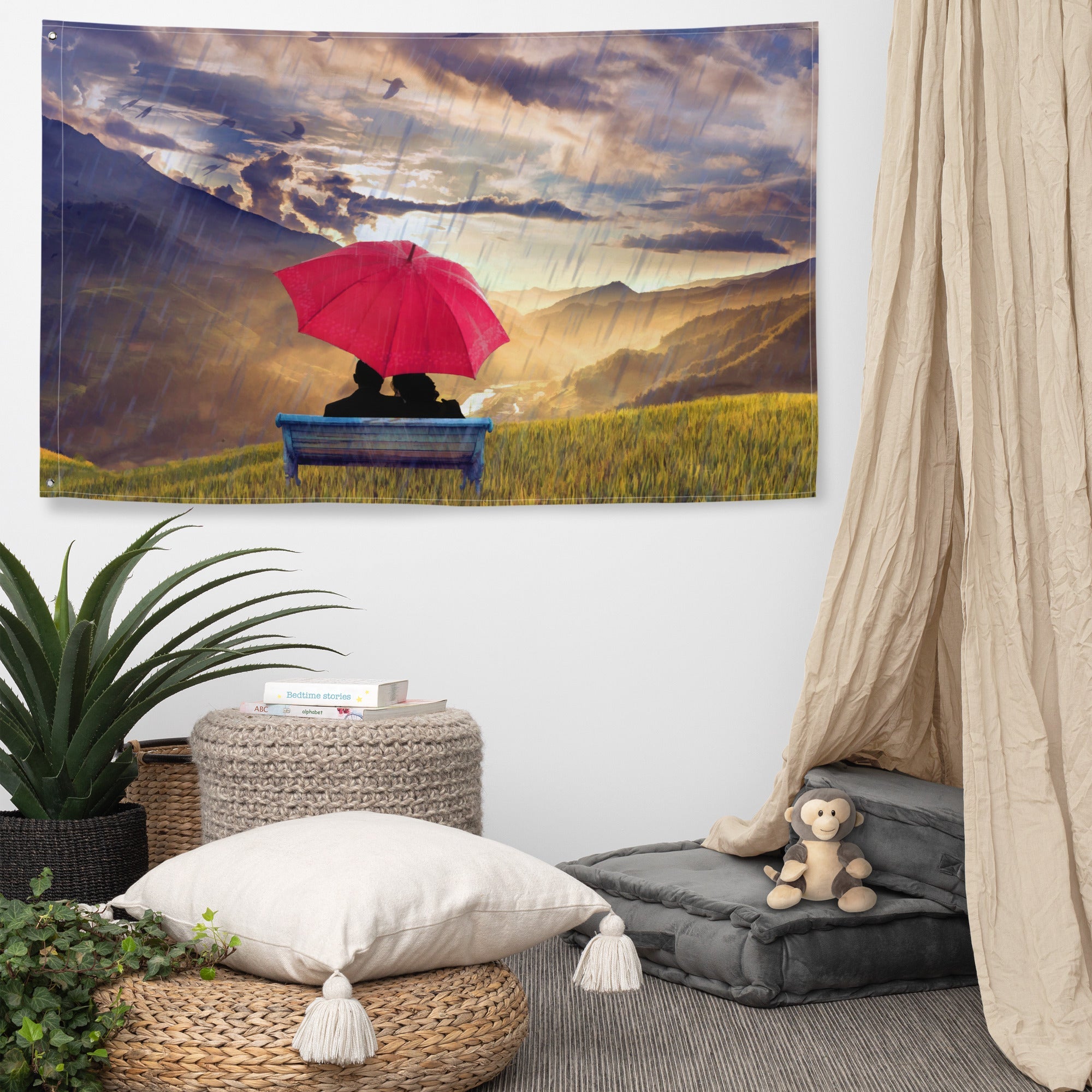 Red Umbrella Painting Flag Tapestry-4