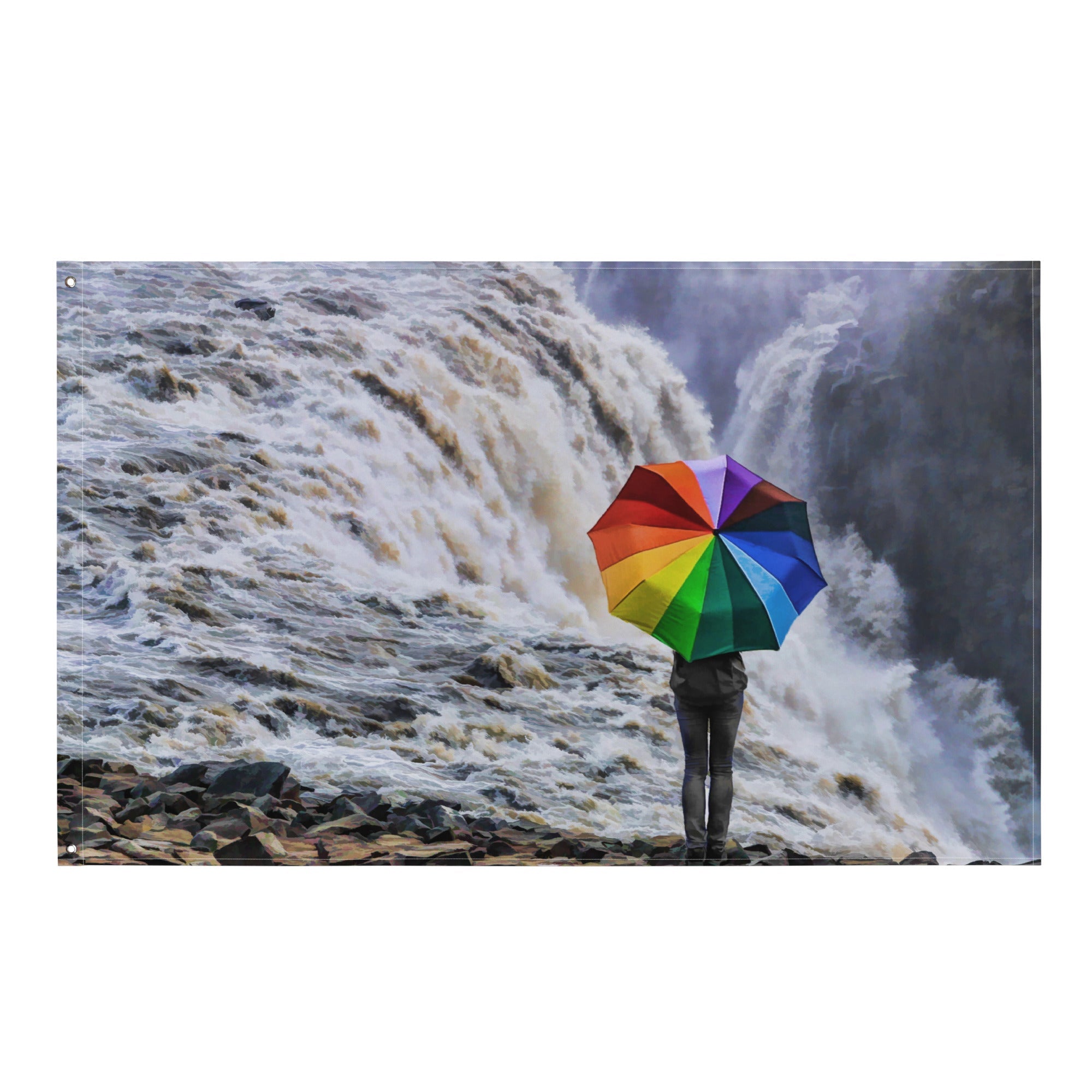 Waterfall Umbrella Painting Flag Tapestry-0