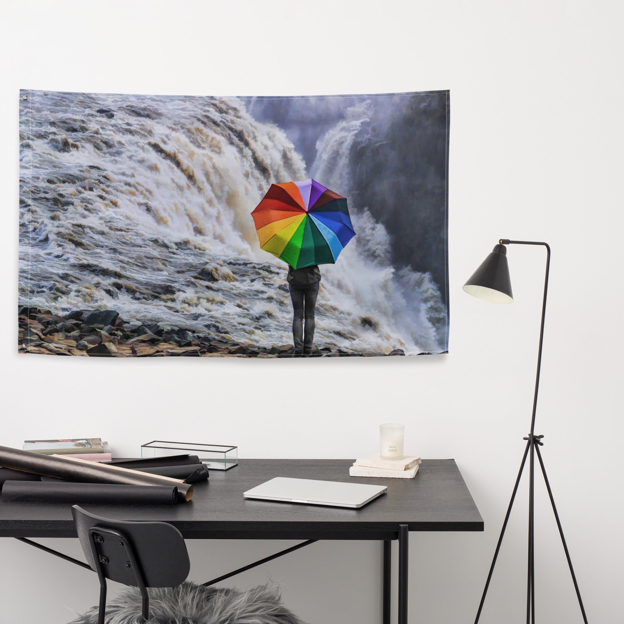 Waterfall Umbrella Painting Flag Tapestry-3