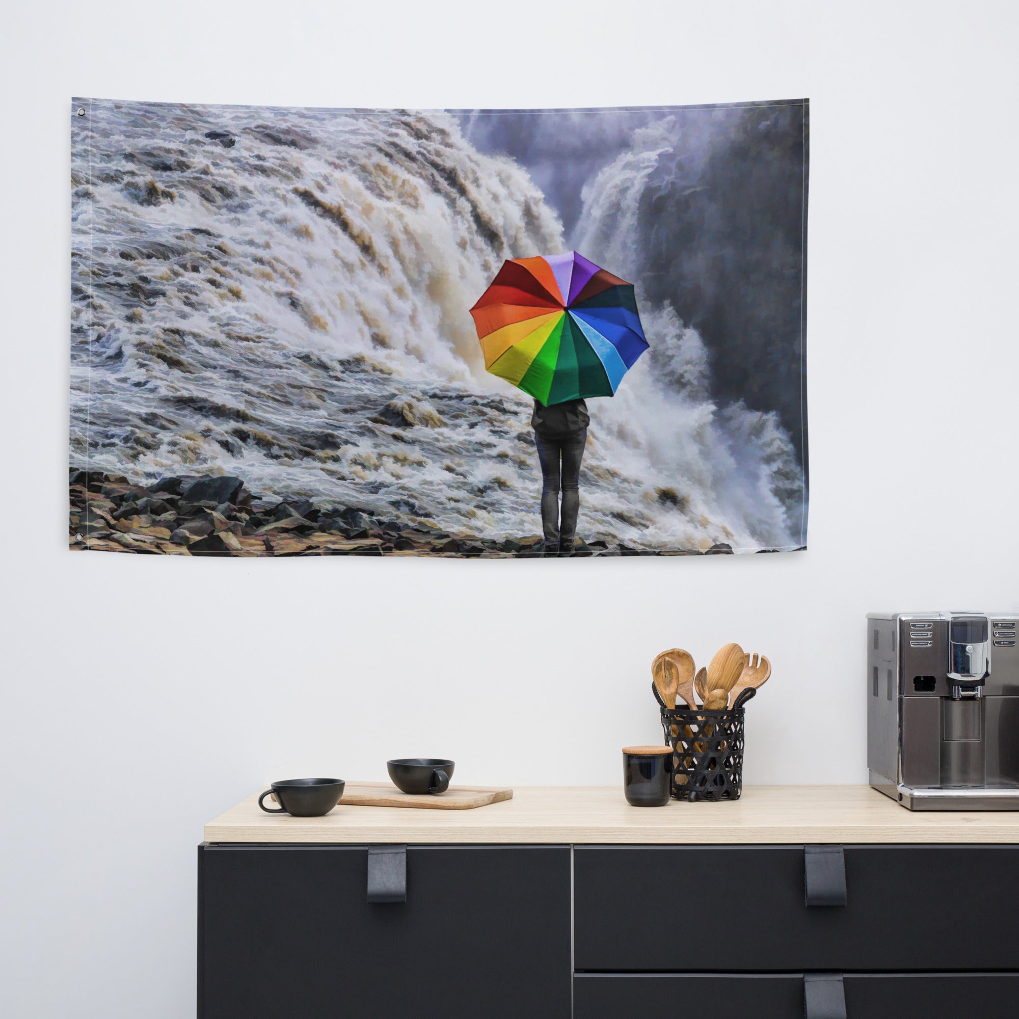 Waterfall Umbrella Painting Flag Tapestry-4
