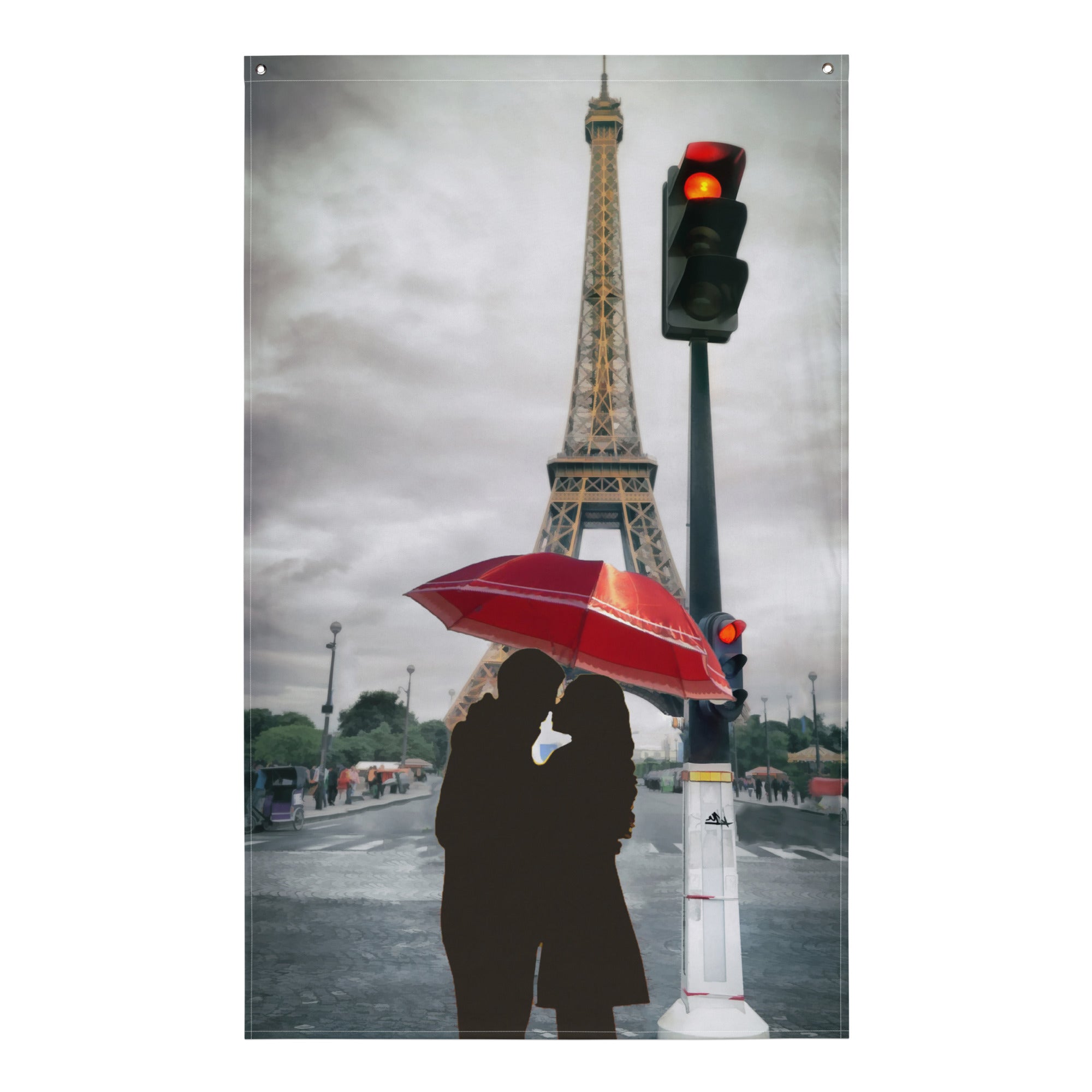 Eiffel Tower Love Painting Flag Tapestry-0