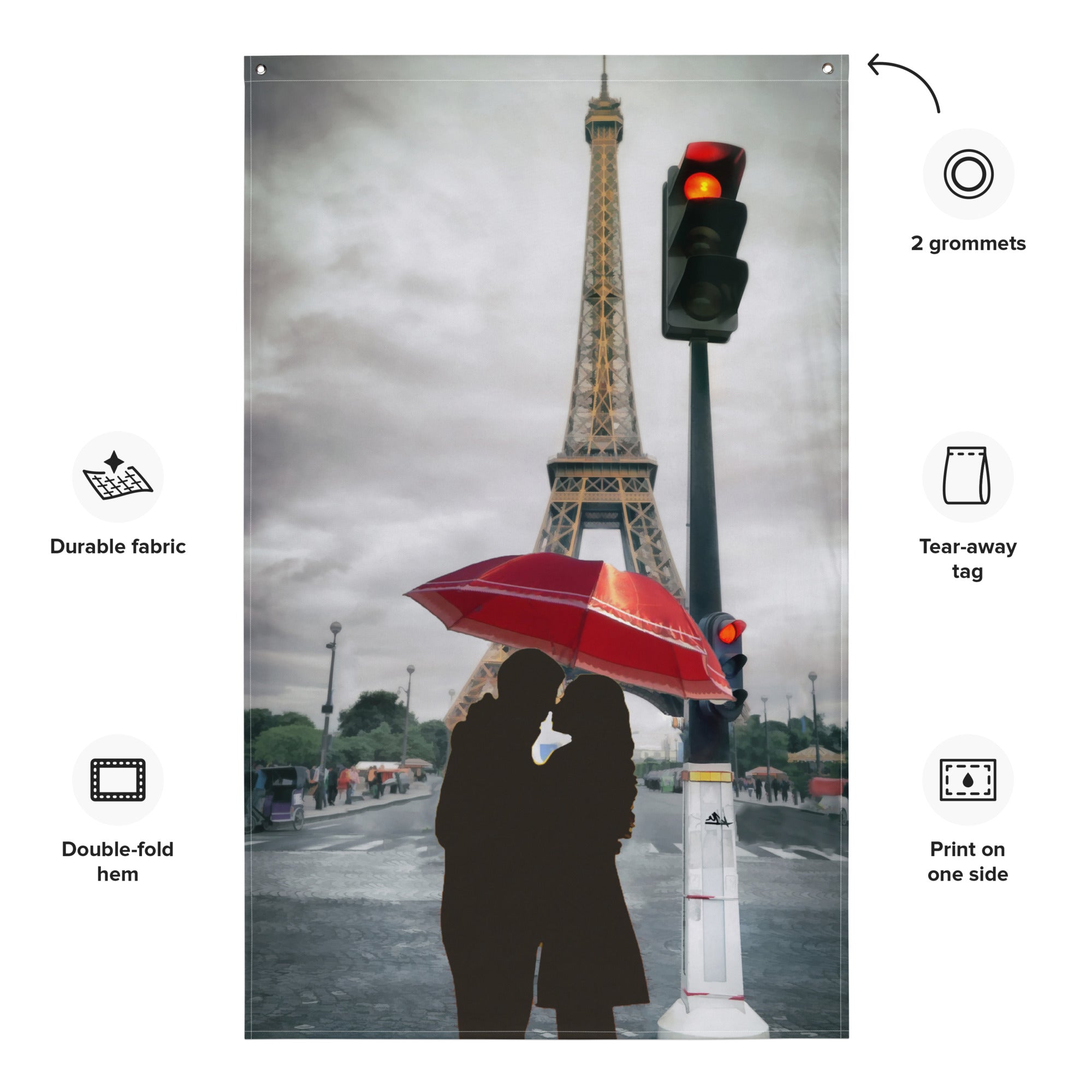 Eiffel Tower Love Painting Flag Tapestry-1