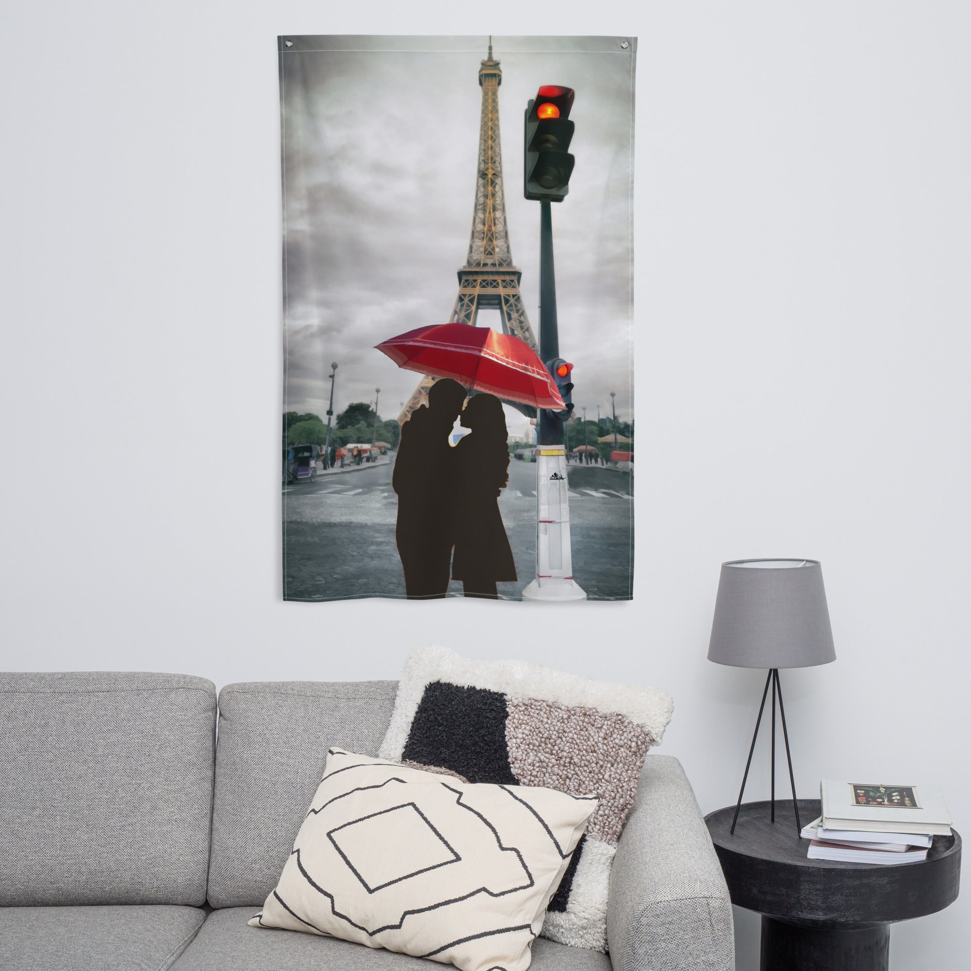 Eiffel Tower Love Painting Flag Tapestry-3
