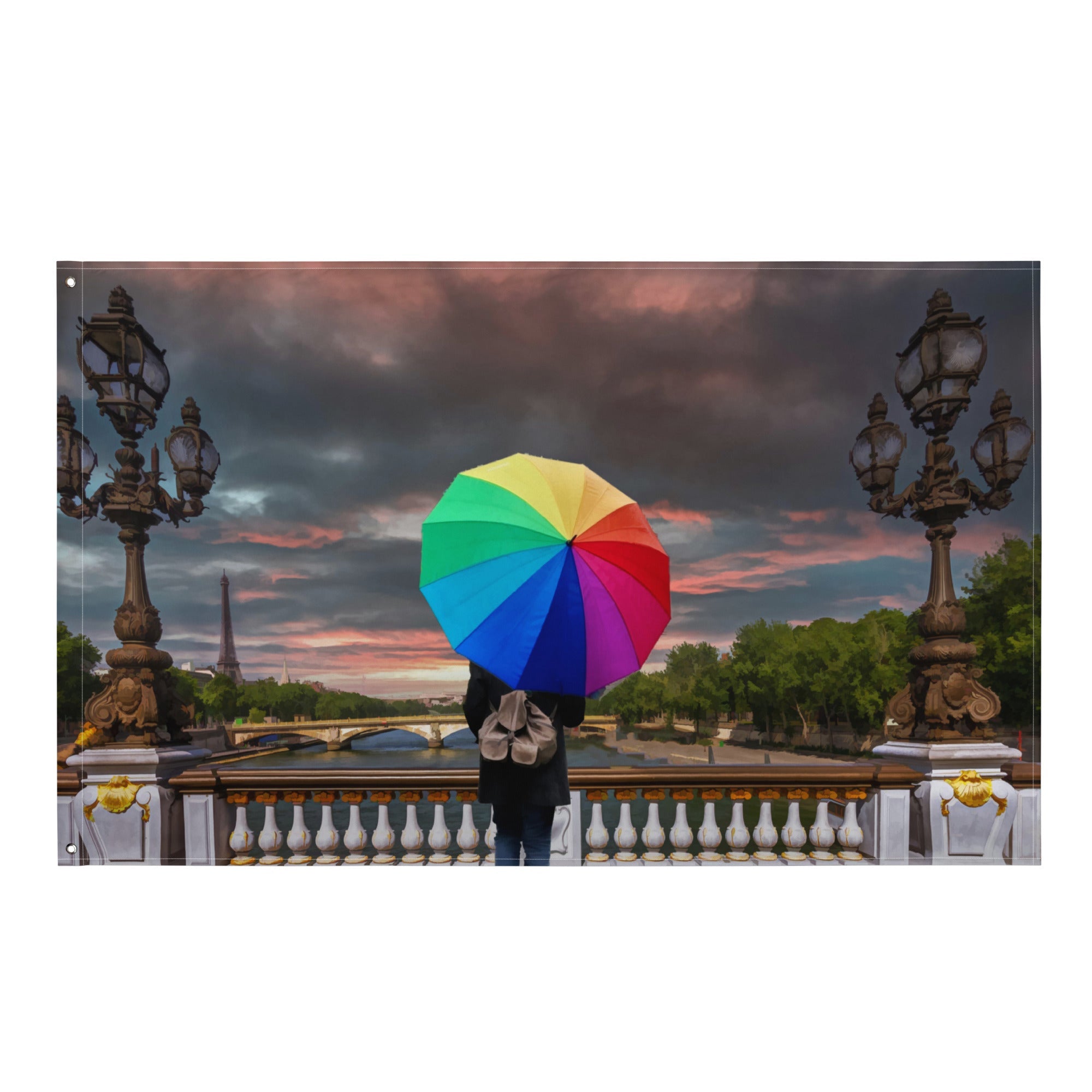 Glimpse of Eiffel Tower Painting Flag Tapestry-0