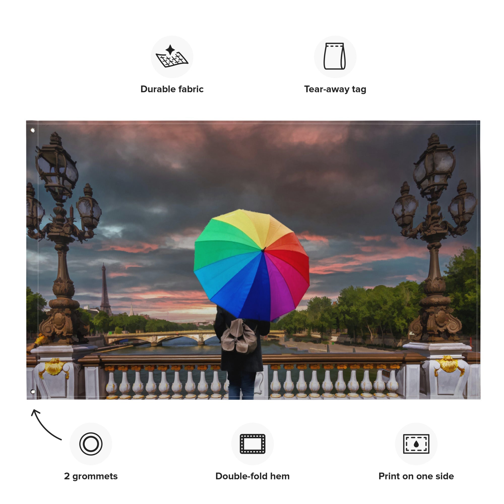 Glimpse of Eiffel Tower Painting Flag Tapestry-1