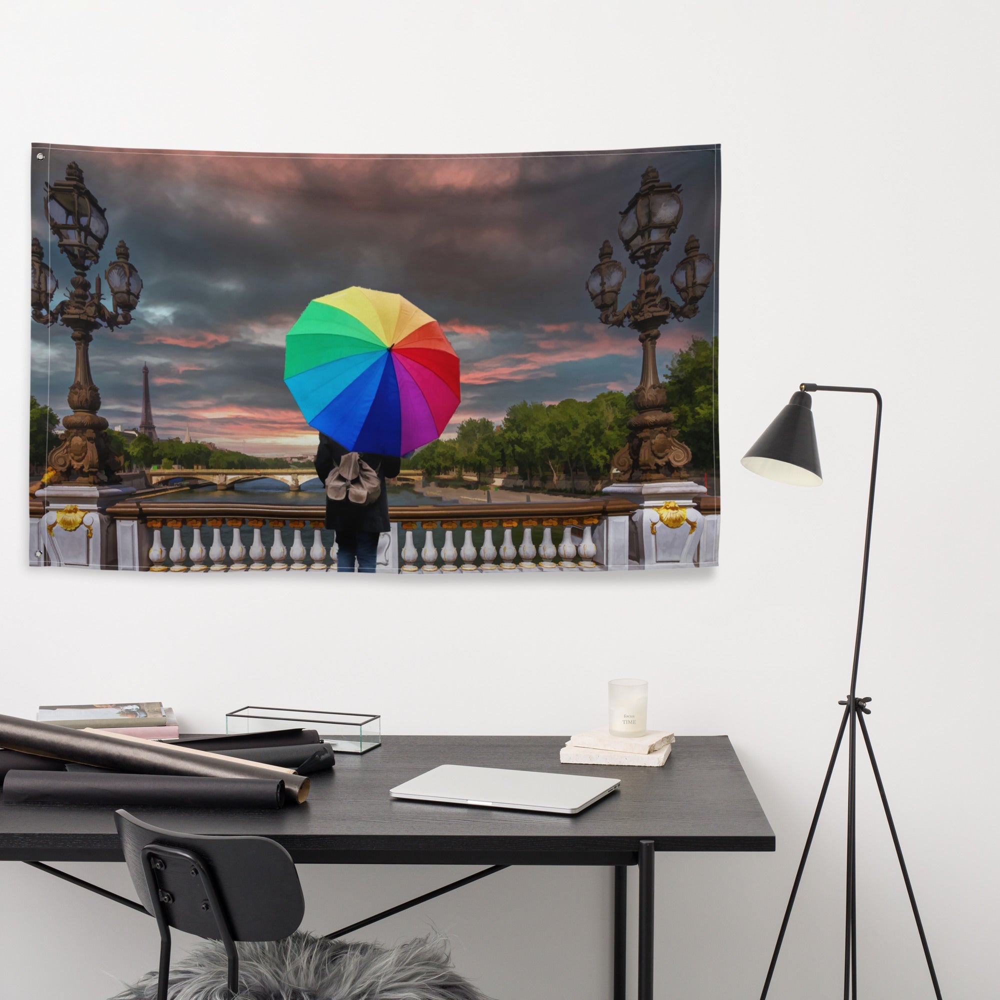 Glimpse of Eiffel Tower Painting Flag Tapestry-3