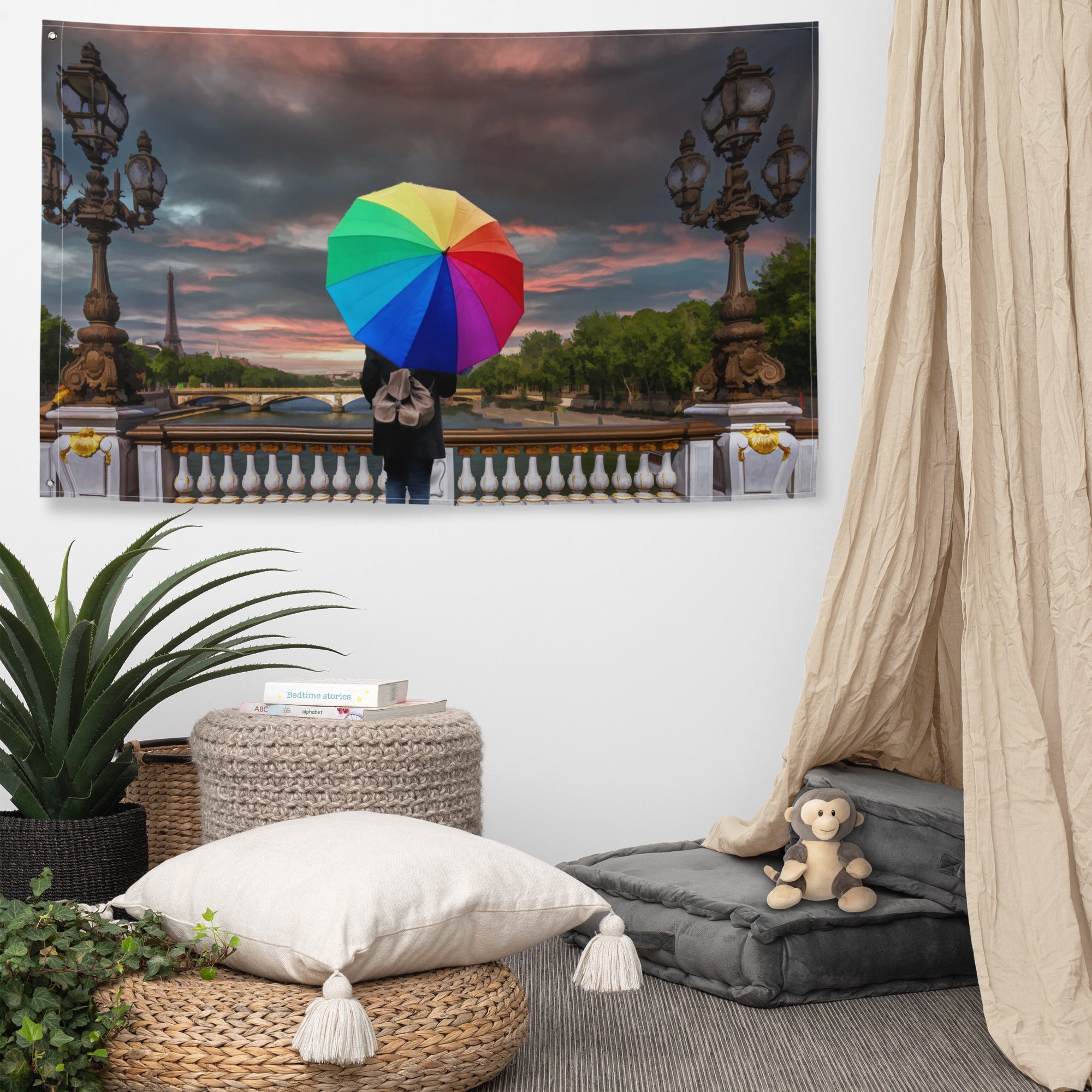 Glimpse of Eiffel Tower Painting Flag Tapestry-4