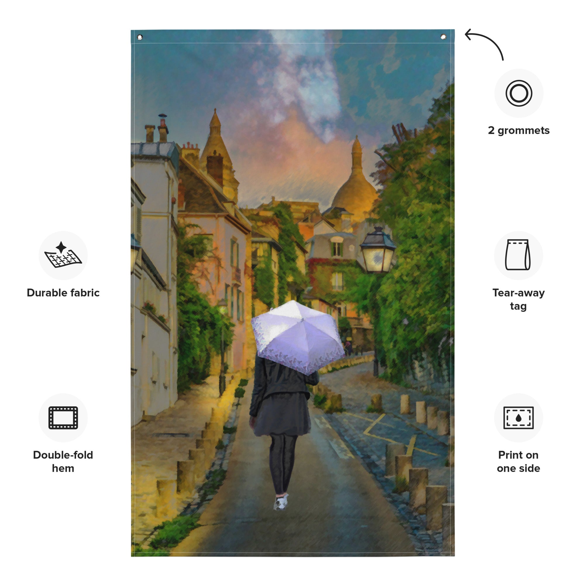 Paris Street Walk Painting Flag Tapestry-1