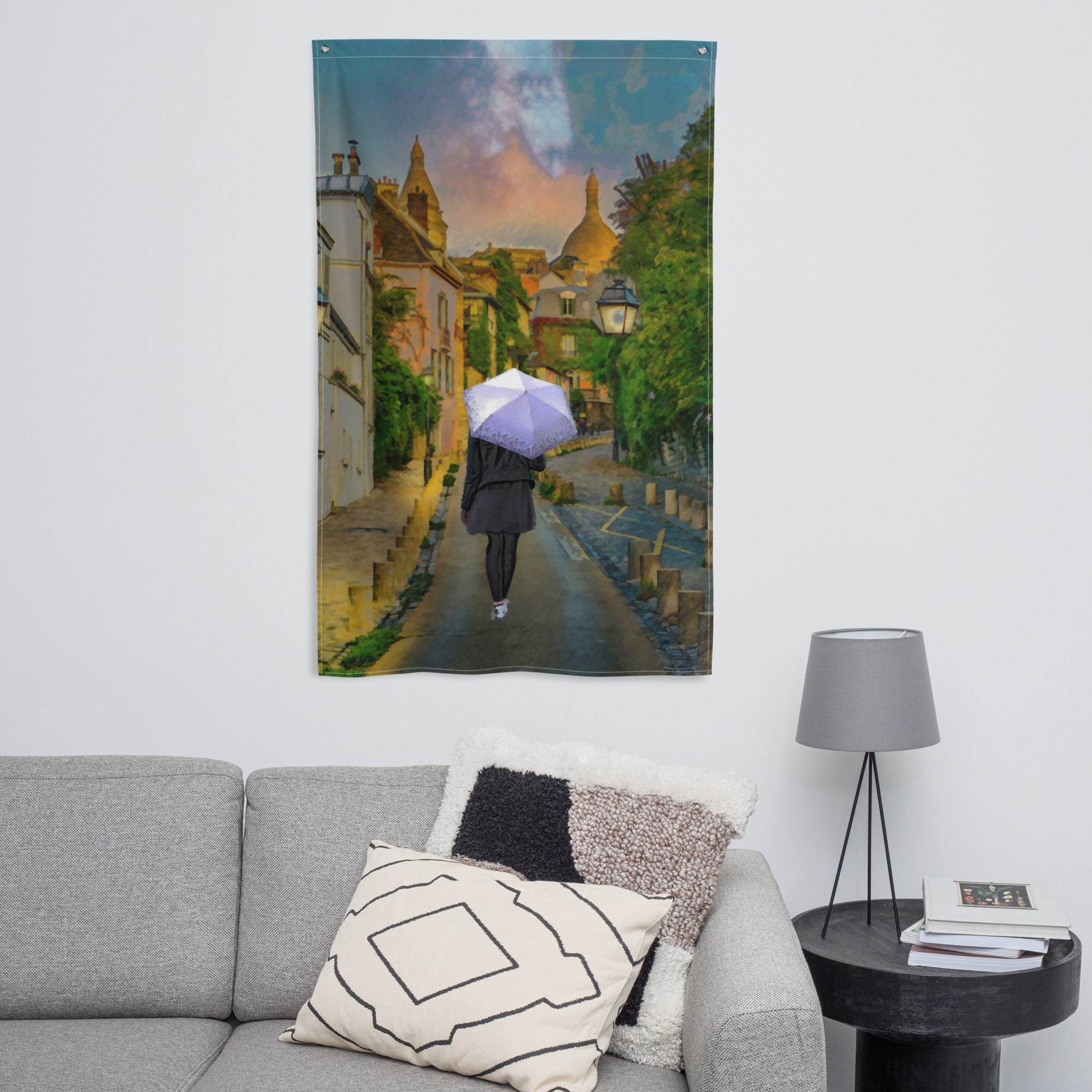 Paris Street Walk Painting Flag Tapestry-3