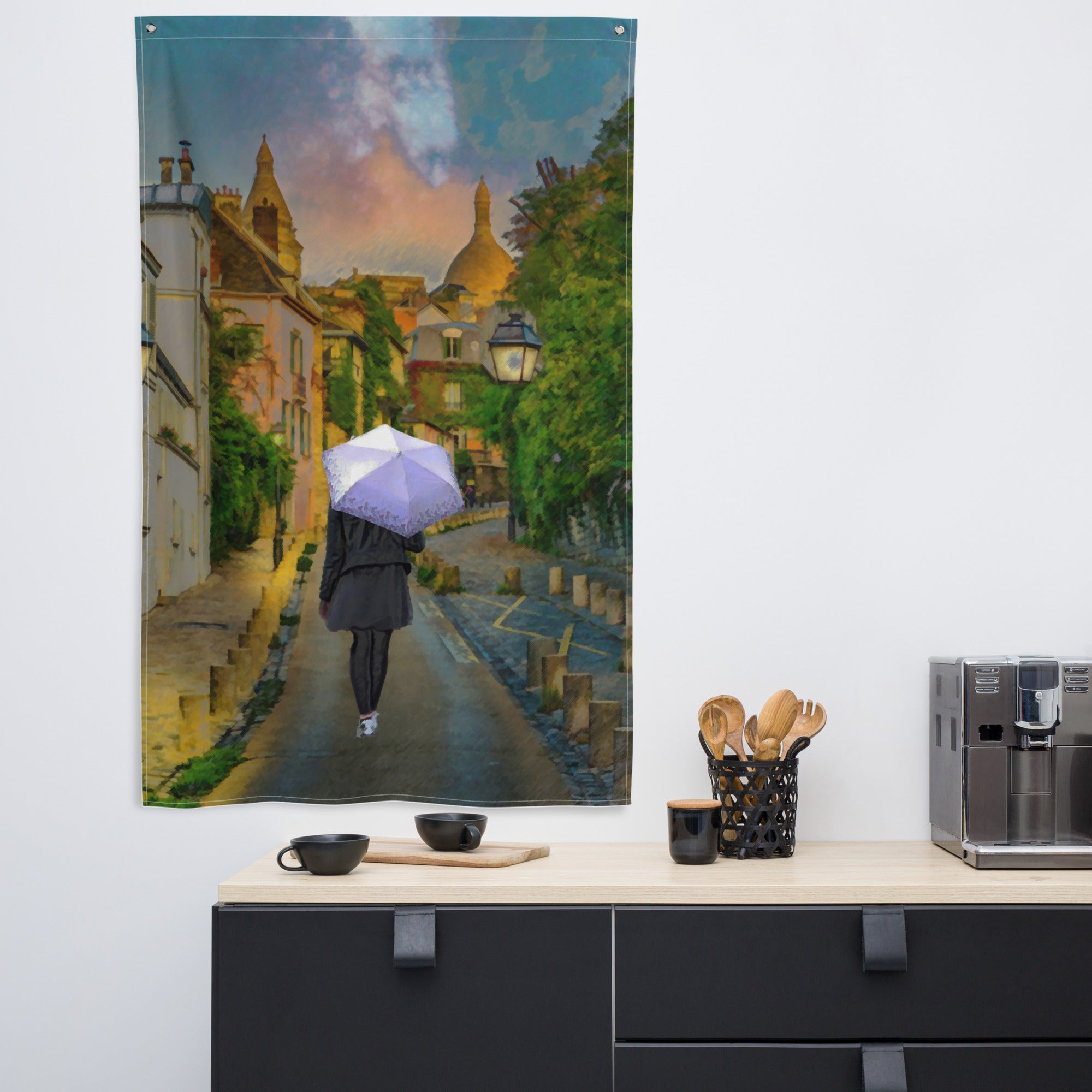 Paris Street Walk Painting Flag Tapestry-4