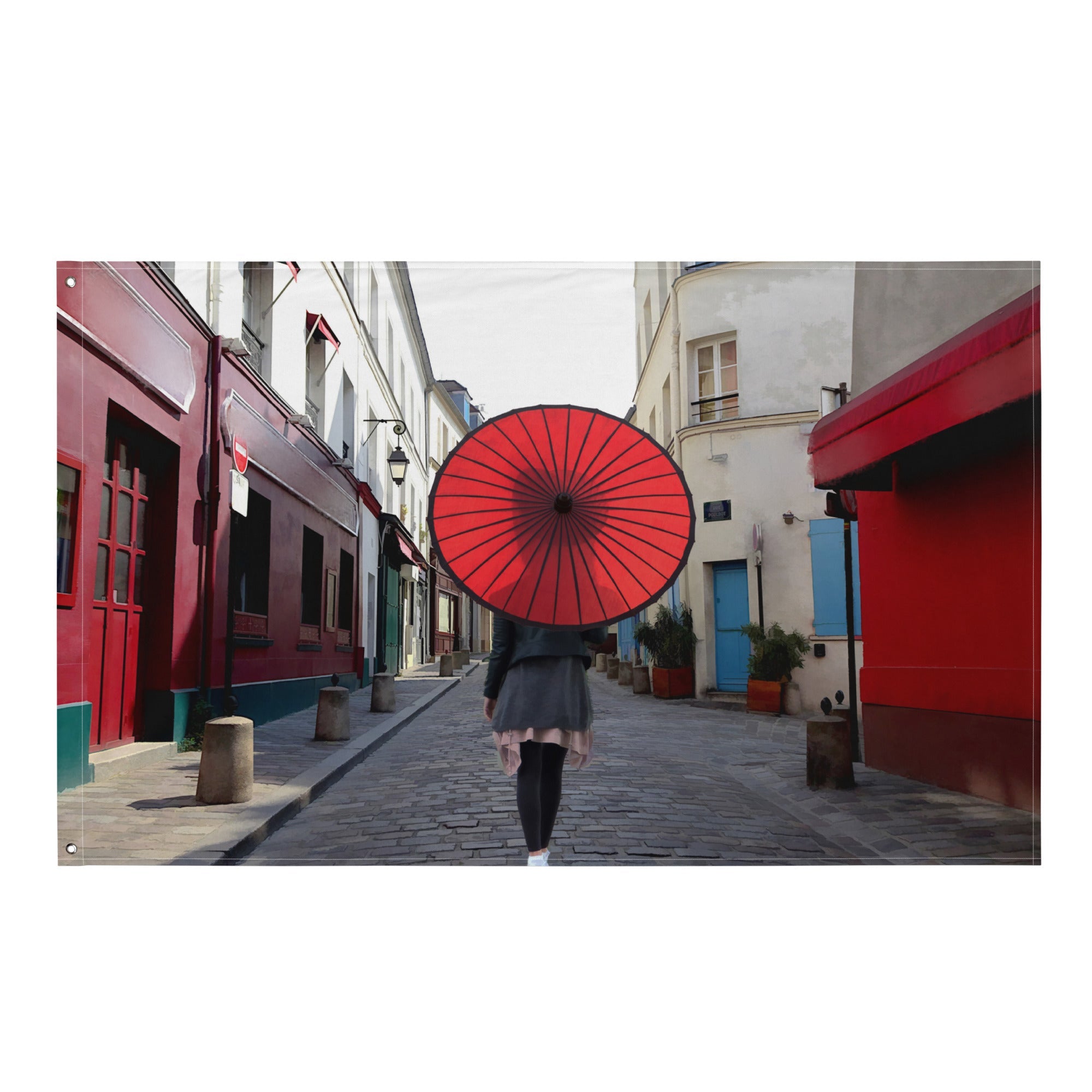 Women Red Umbrella Painting Flag Tapestry-0