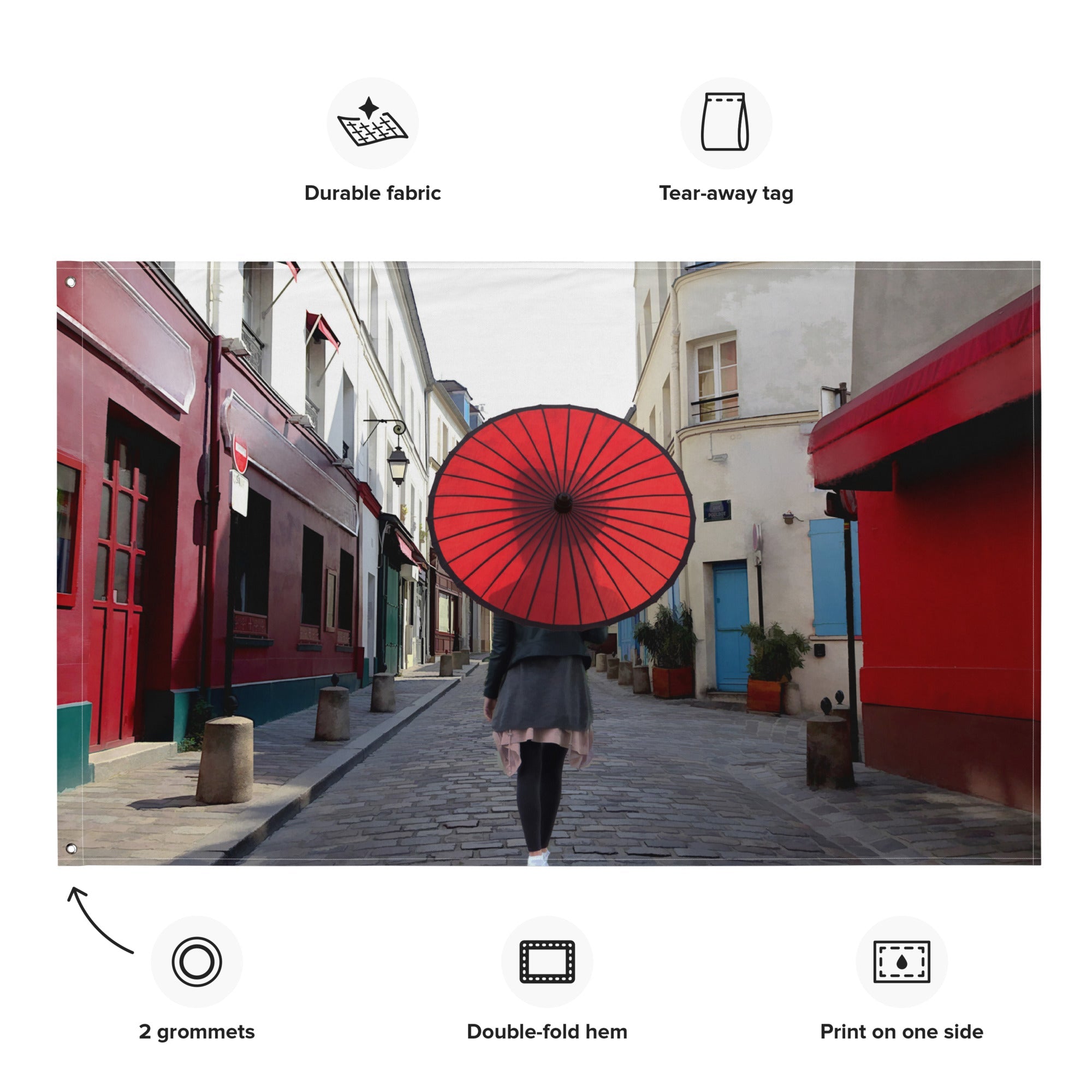 Women Red Umbrella Painting Flag Tapestry-1