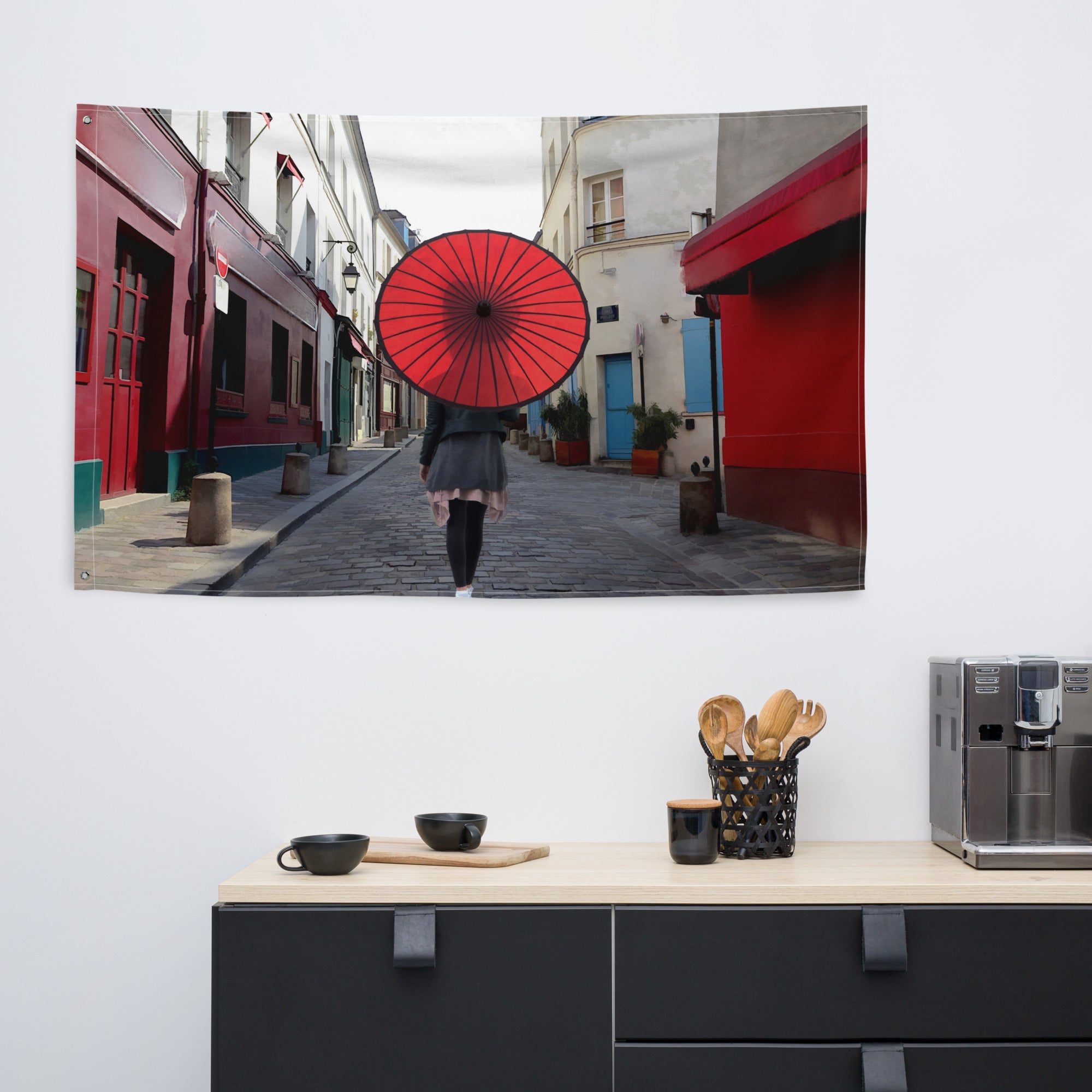 Women Red Umbrella Painting Flag Tapestry-4