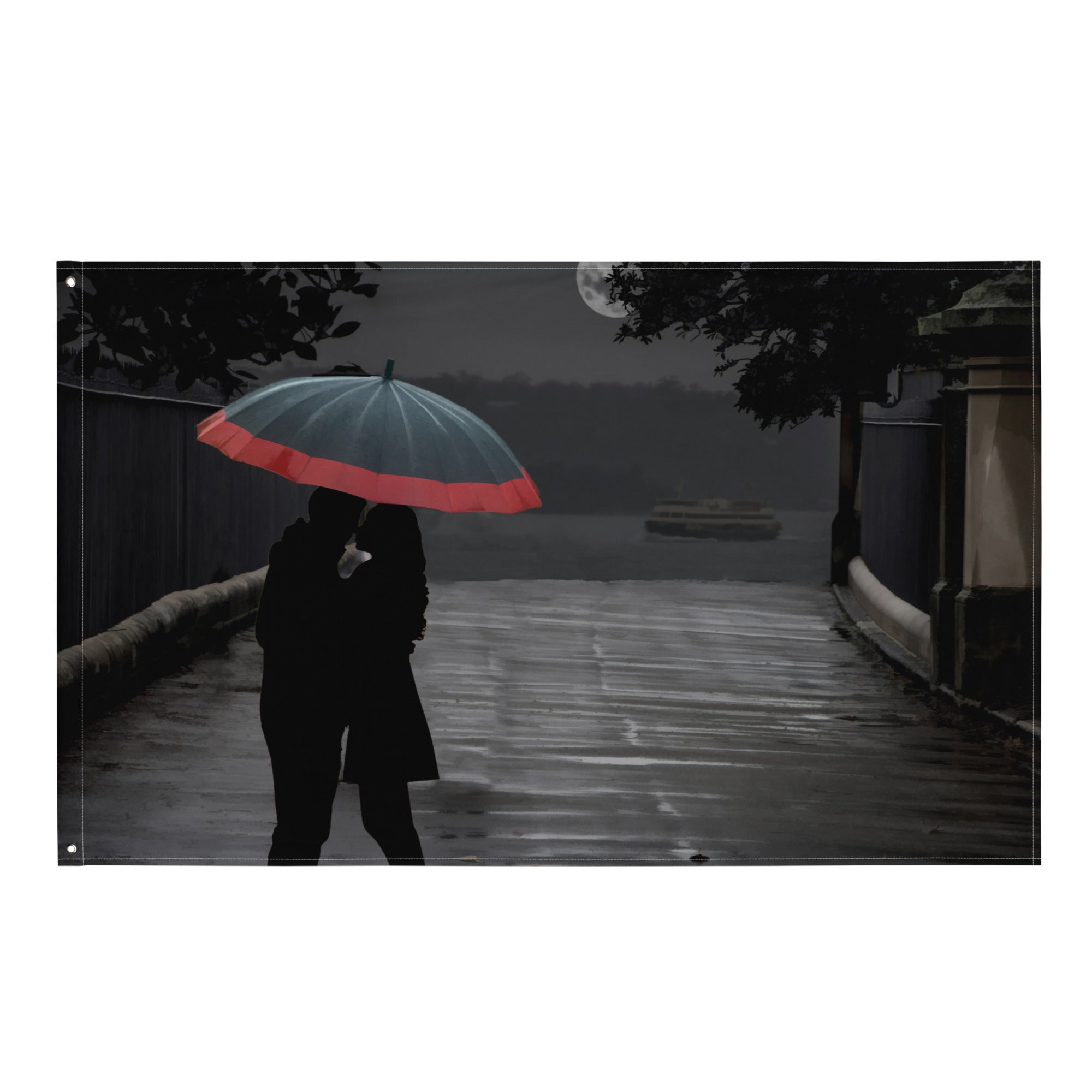 Grey Couple Umbrella Painting Flag Tapestry-0