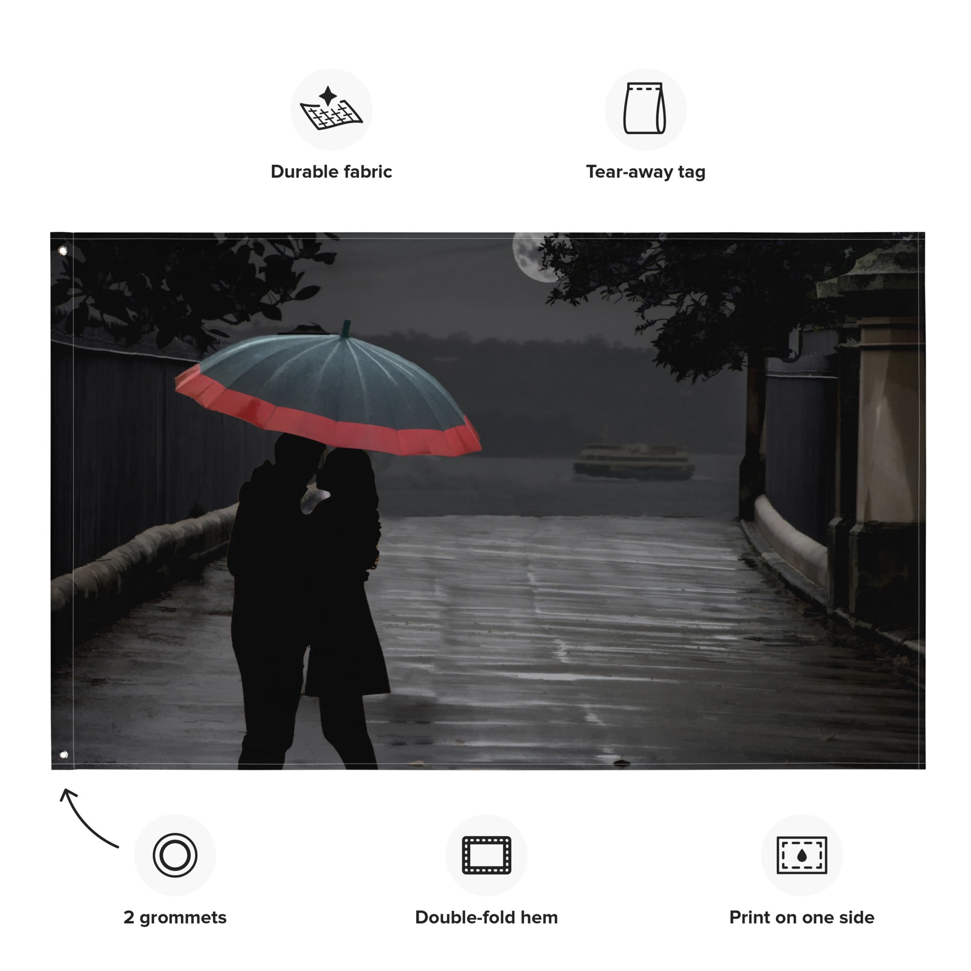 Grey Couple Umbrella Painting Flag Tapestry-1