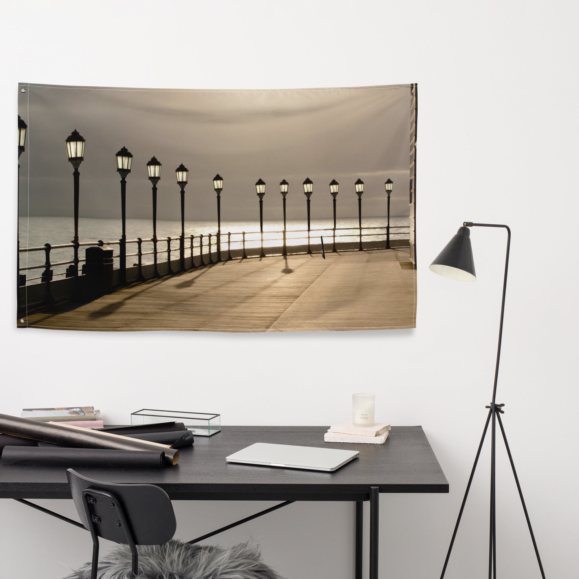 Riverside Walk Painting Flag Tapestry-3