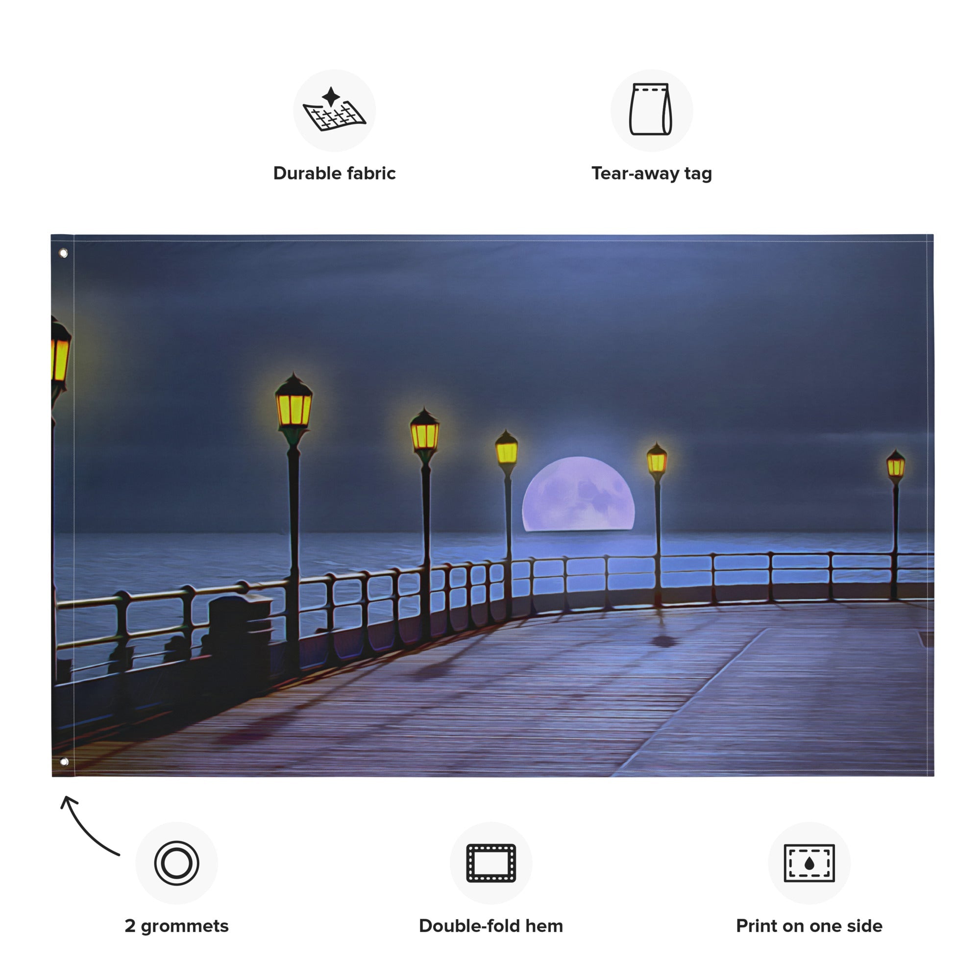 Beach Side Moon Walk Painting Flag Tapestry-1