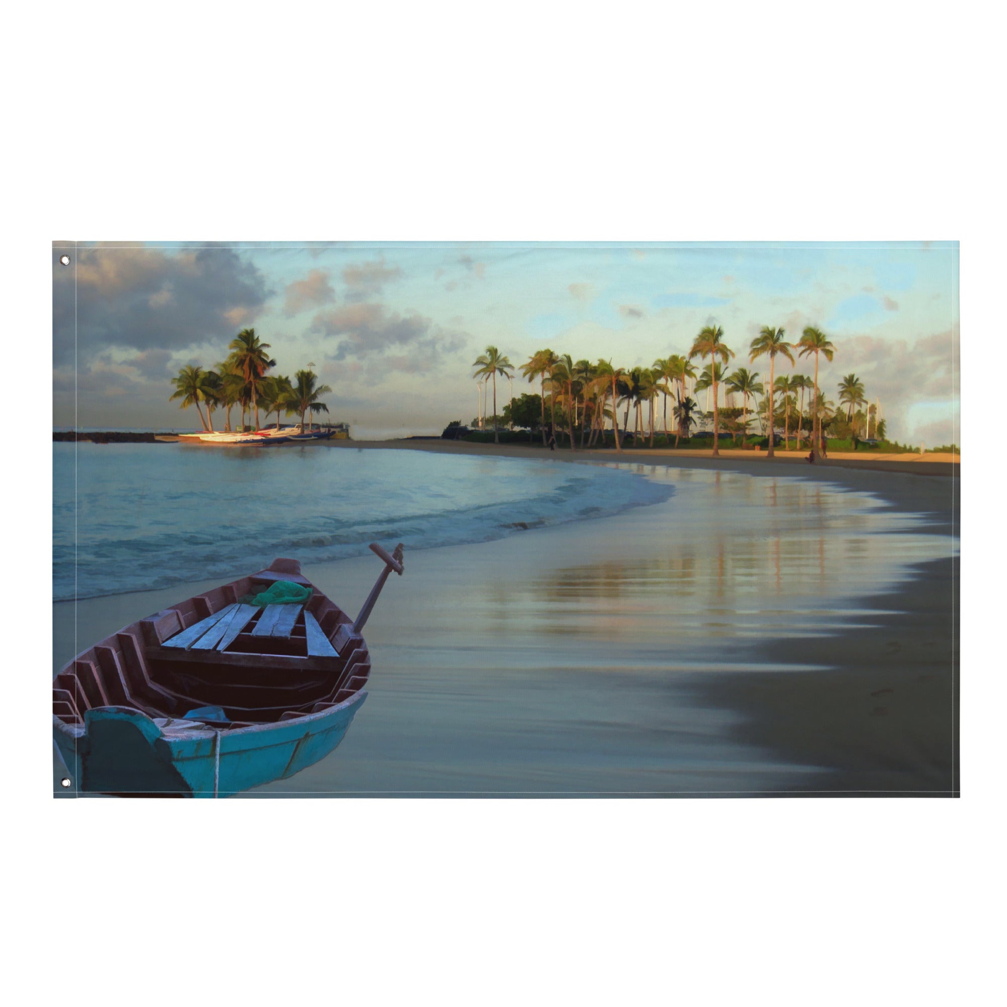 Beach  Trees  Painting Flag Tapestry-0