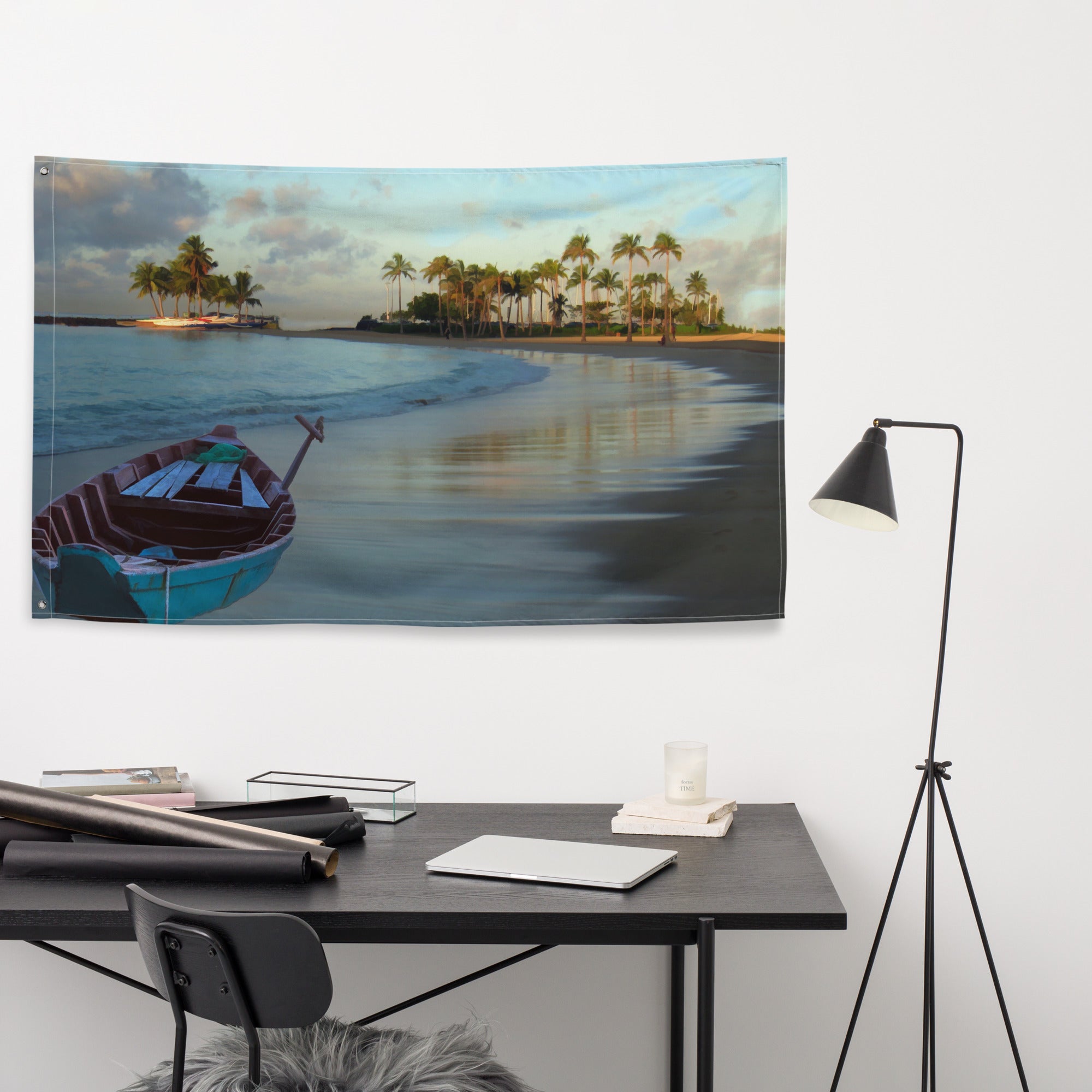 Beach  Trees  Painting Flag Tapestry-3