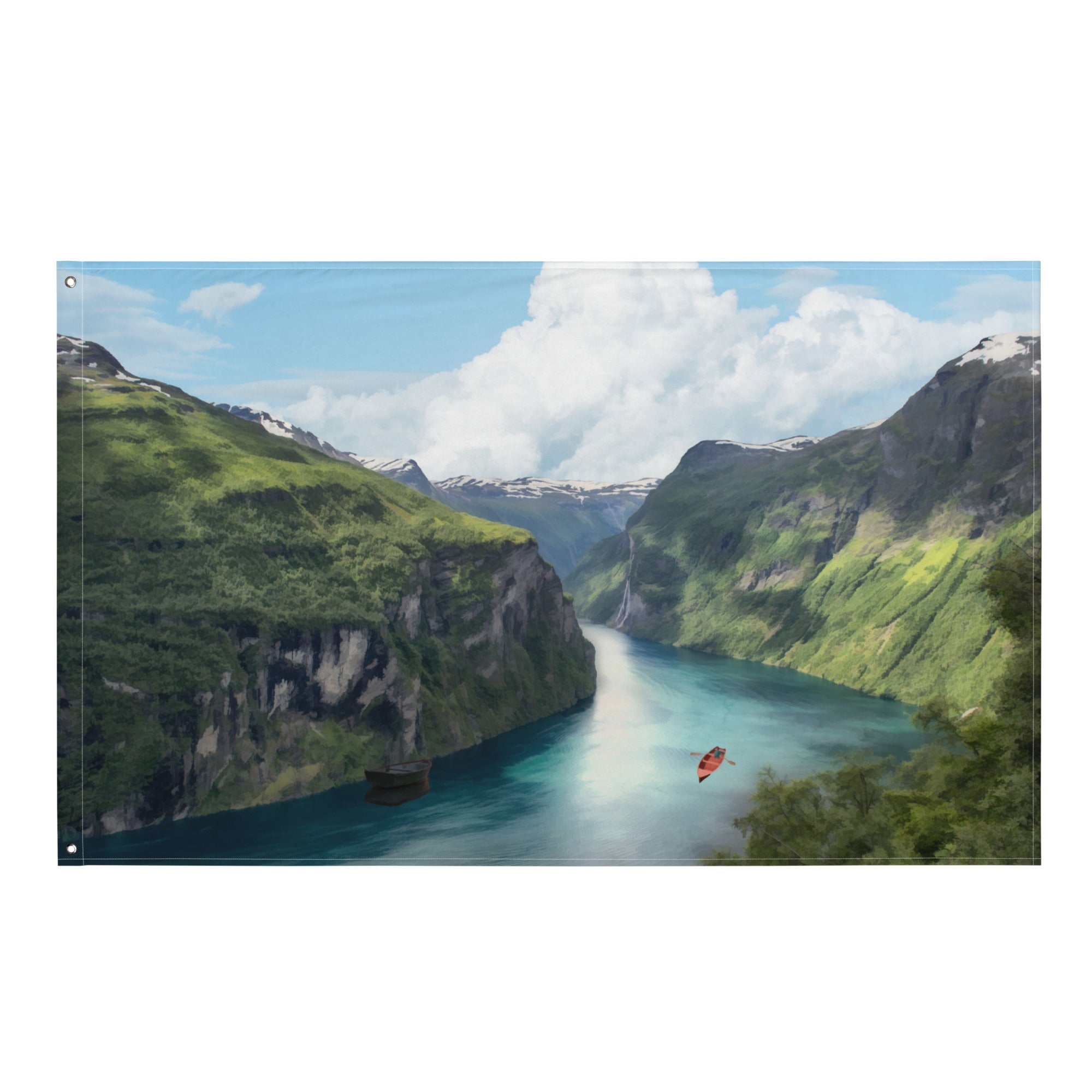 Mountain  River Painting Flag Tapestry-0