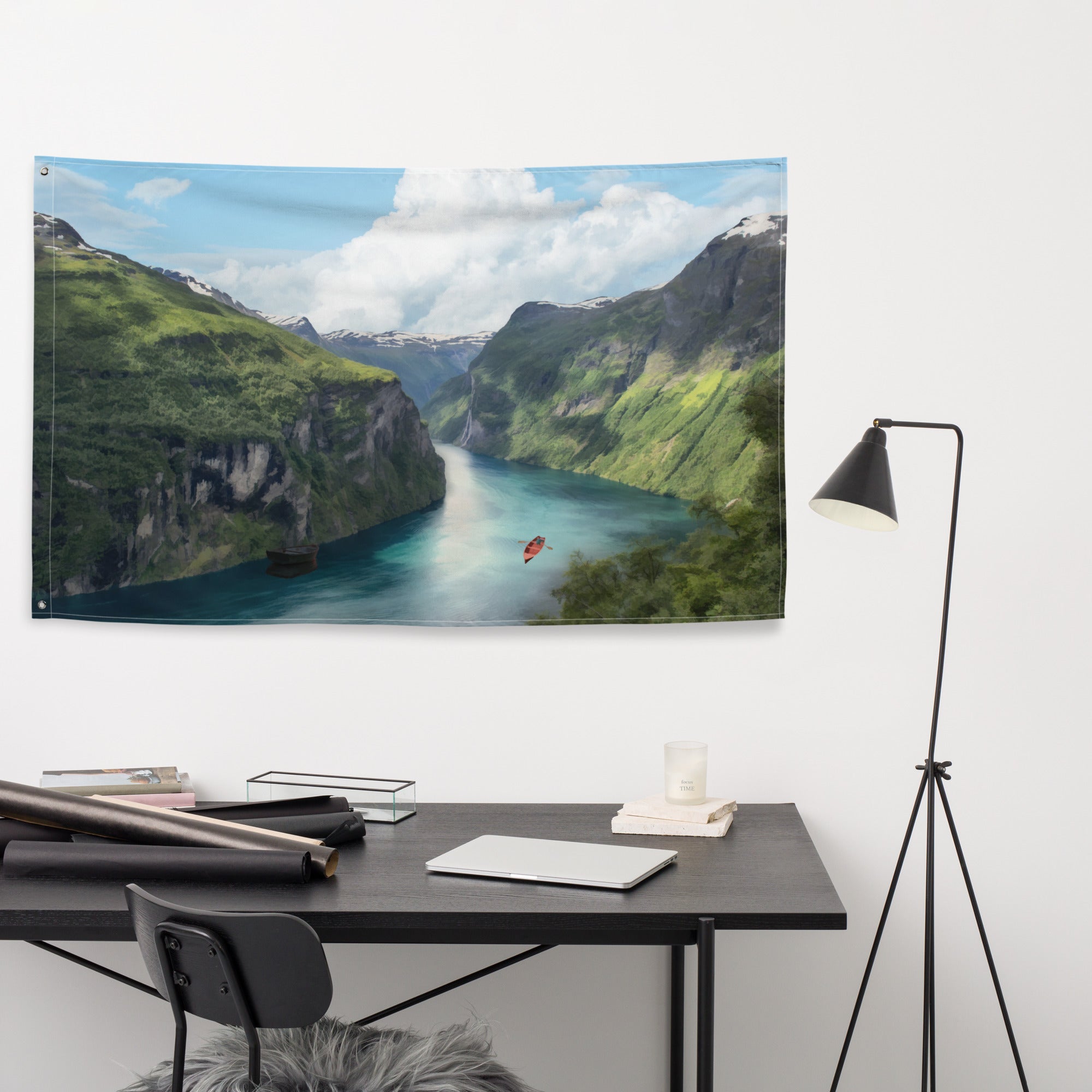 Mountain  River Painting Flag Tapestry-3