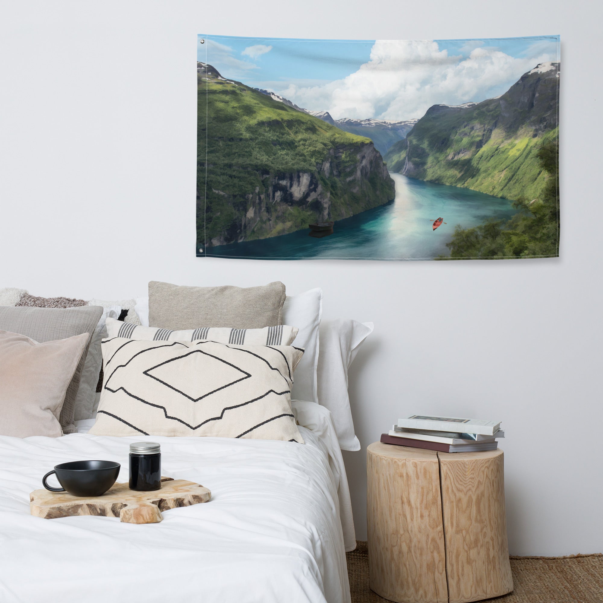 Mountain  River Painting Flag Tapestry-4