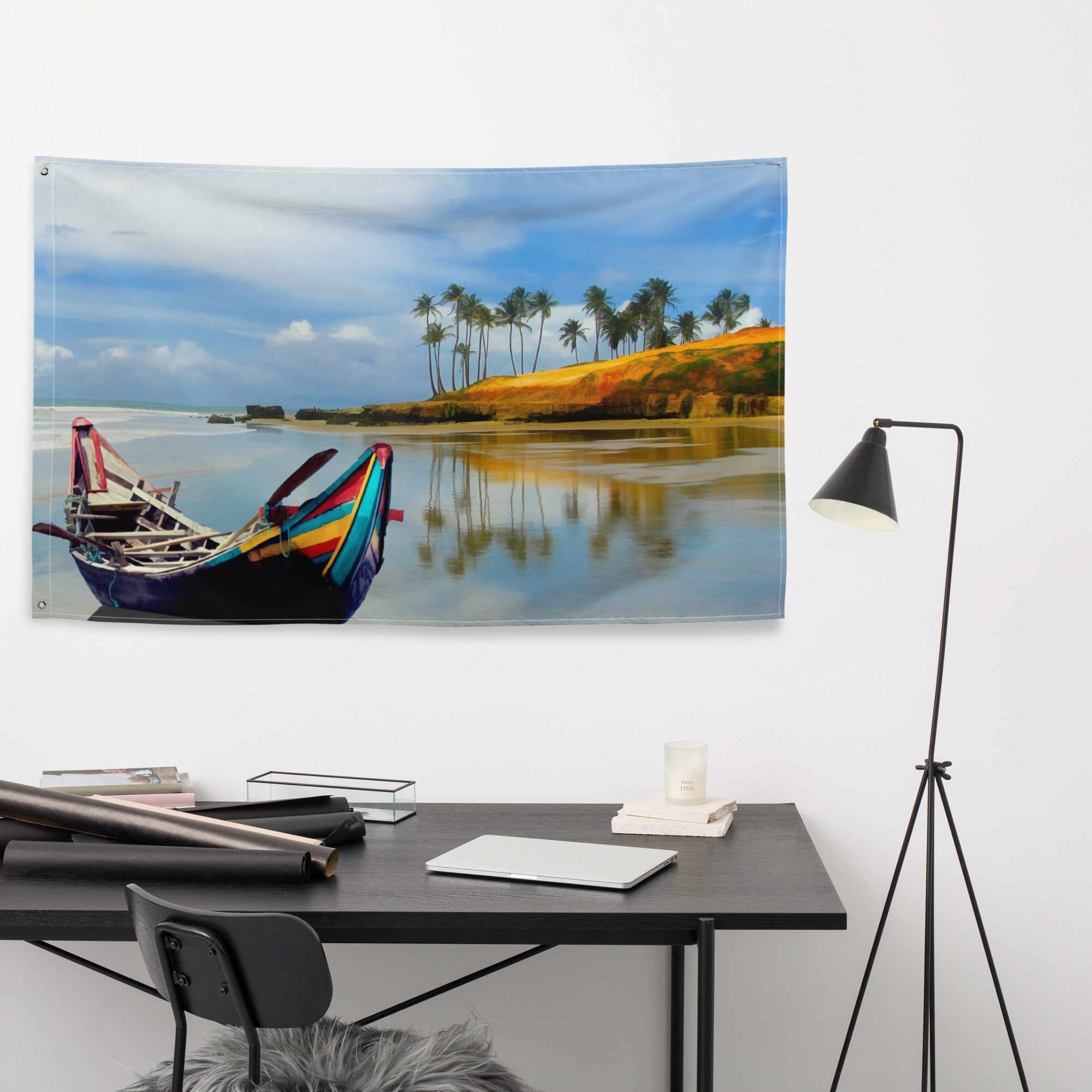 Ocean Boat Painting Flag Tapestry-3