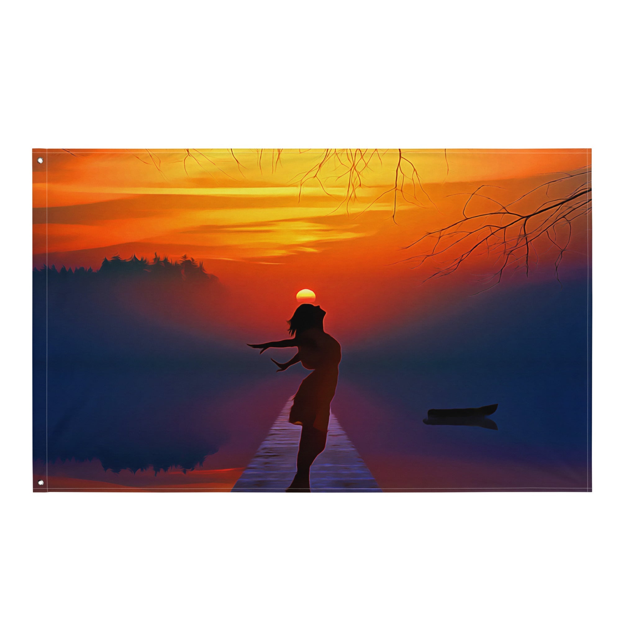 Sunrise Ocean Love in the Air Painting Flag Tapestry-0