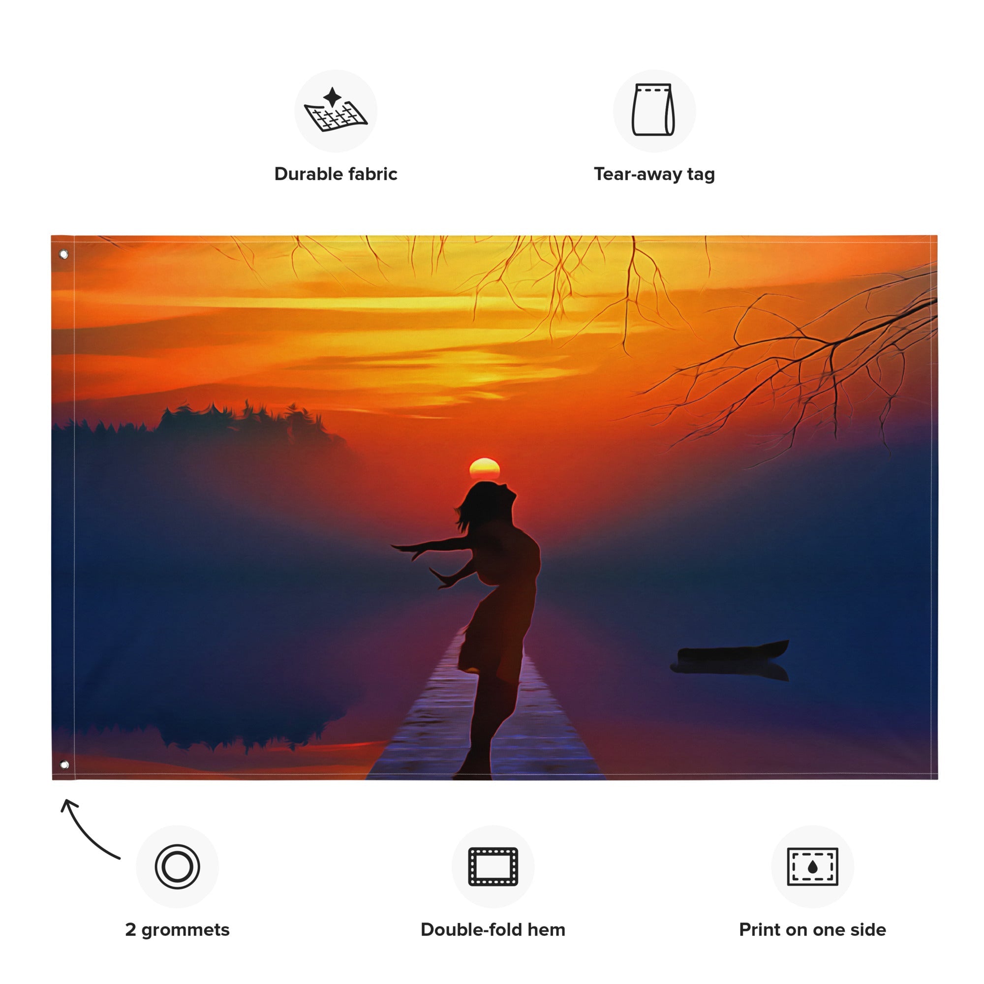 Sunrise Ocean Love in the Air Painting Flag Tapestry-1