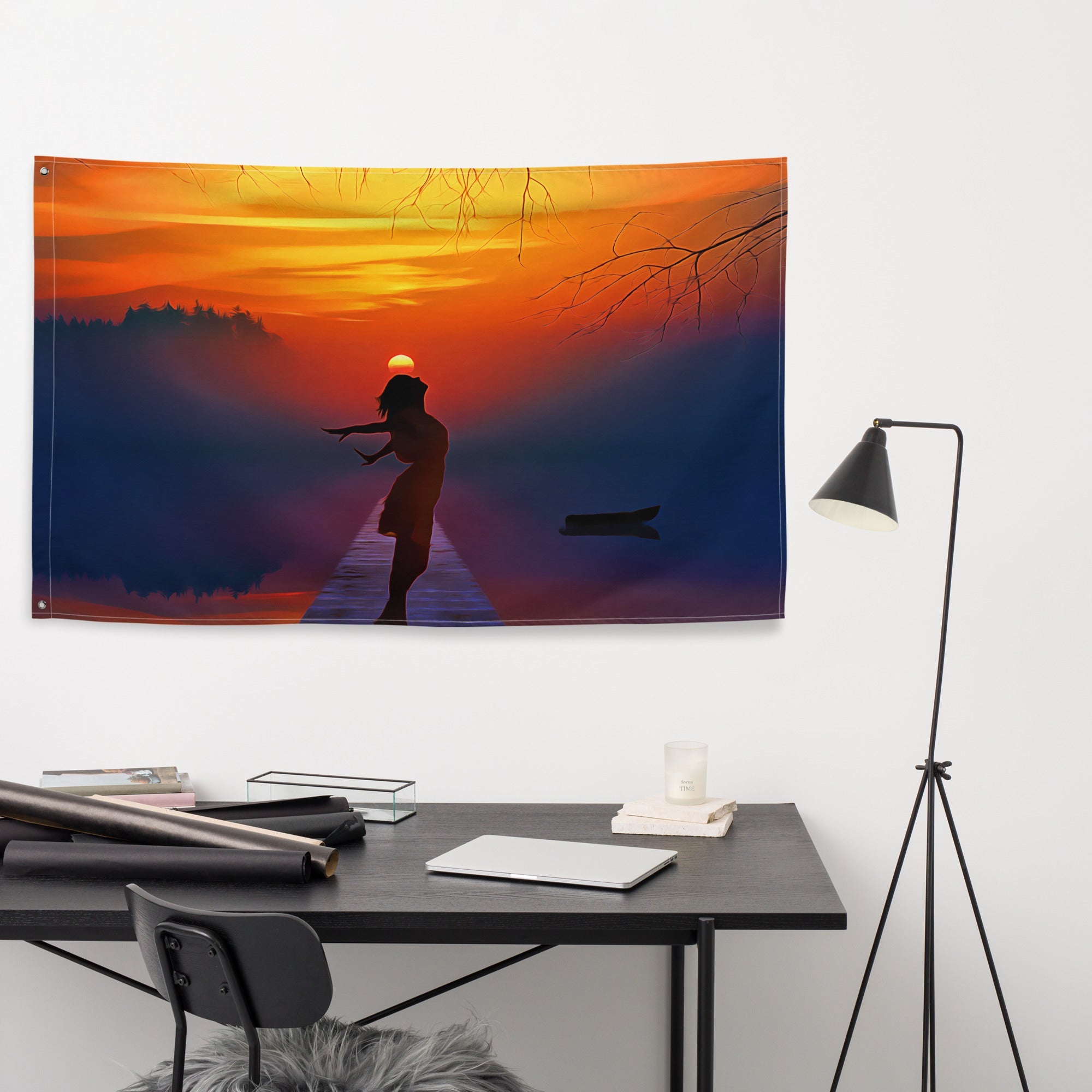 Sunrise Ocean Love in the Air Painting Flag Tapestry-3