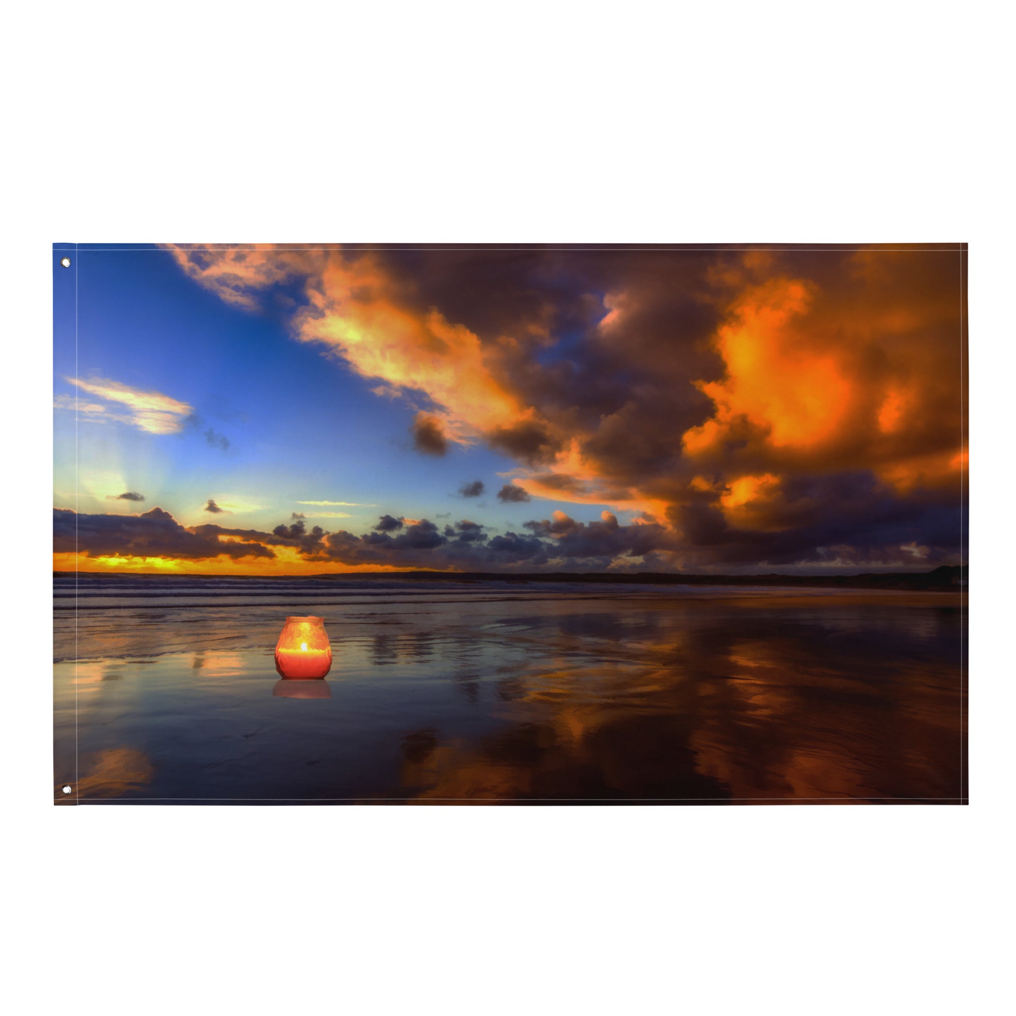 Ocean  Sunset  Painting Flag Tapestry-0