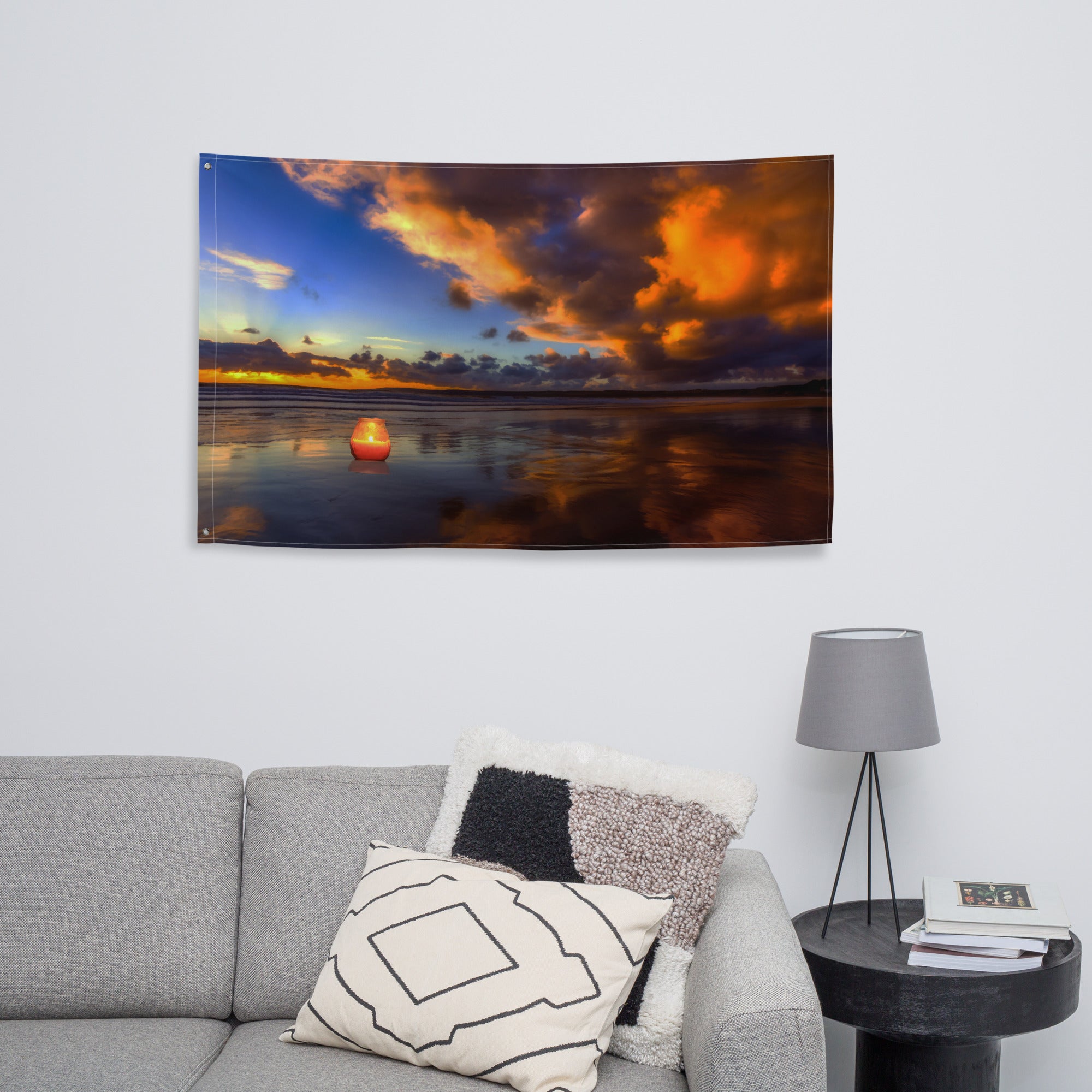 Ocean  Sunset  Painting Flag Tapestry-3