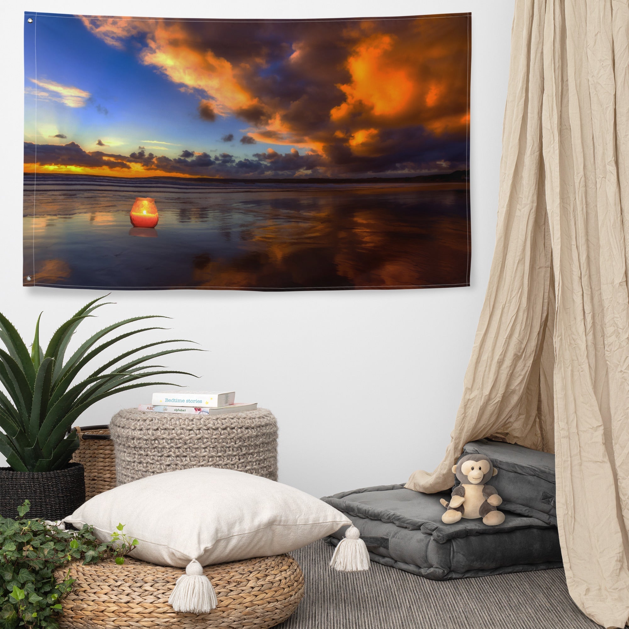Ocean  Sunset  Painting Flag Tapestry-4