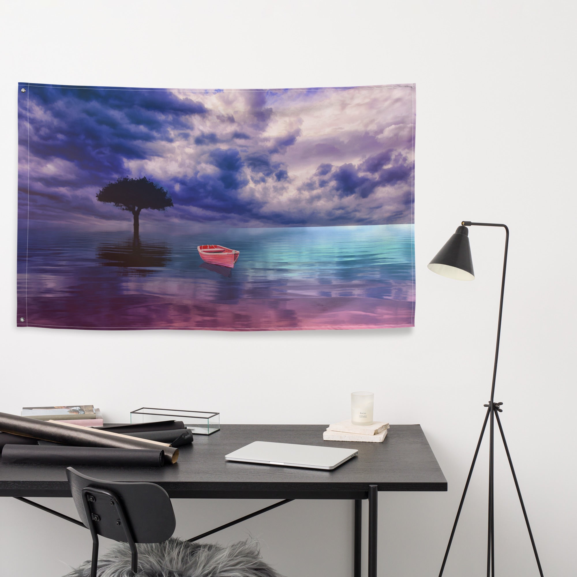 Red Ocean Painting Flag Tapestry-3